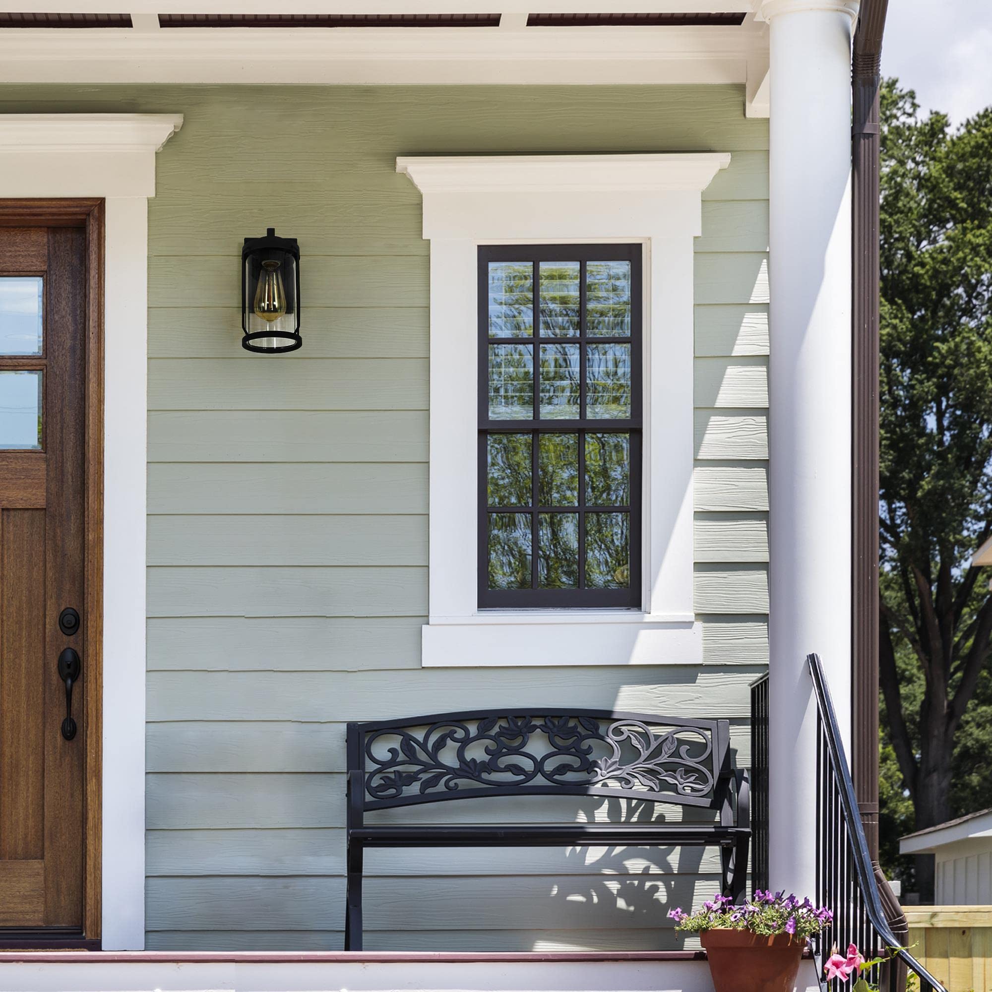 Classy Leaves Outdoor Light Fixture - Black Waterproof Farmhouse Porch Light With Clear Glass