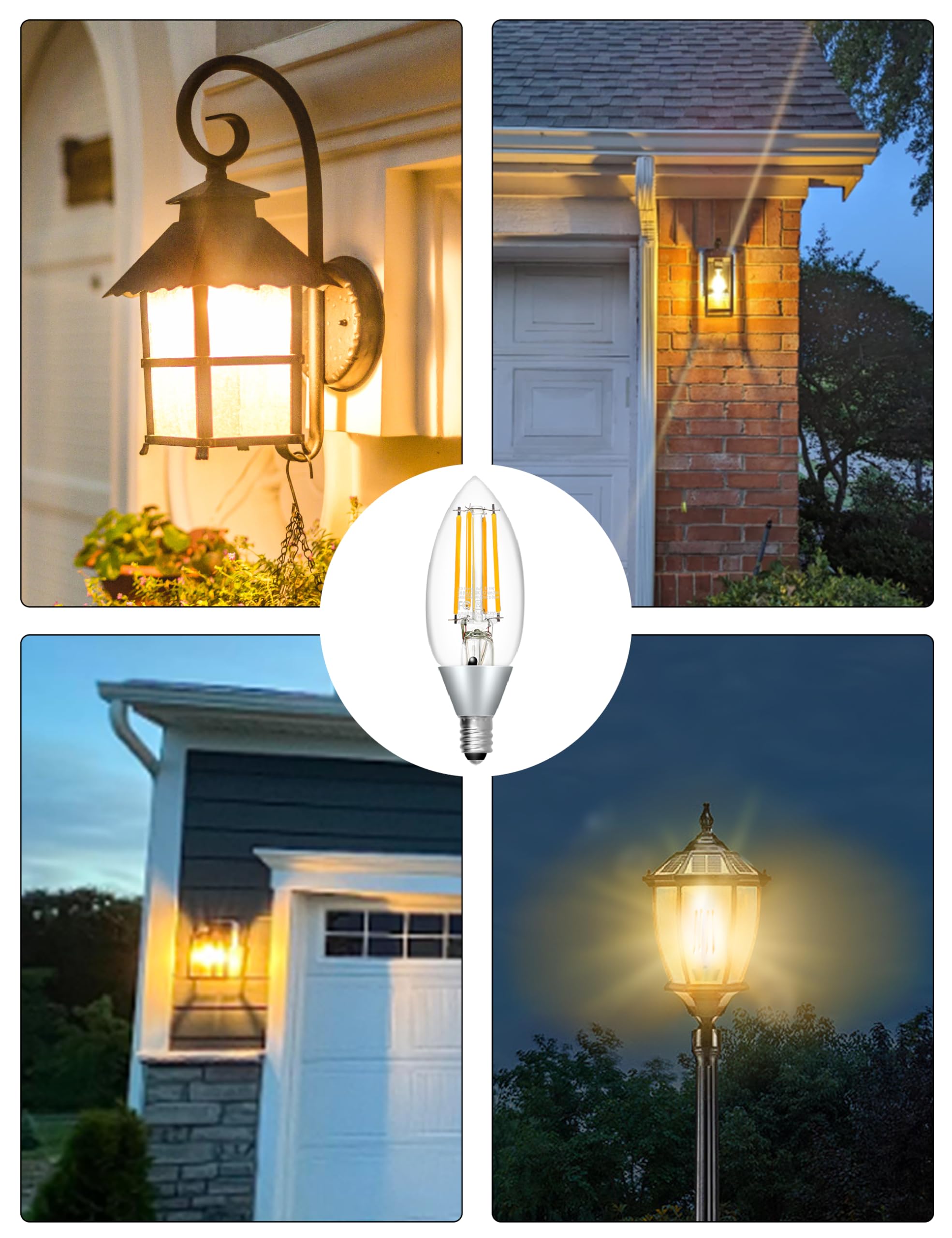 UNILAMP Dusk to Dawn Outdoor Candelabra Light Bulbs, 5W Equivalent 40W, 2700K Soft White, E12 Base, 500LM, 6 Pack