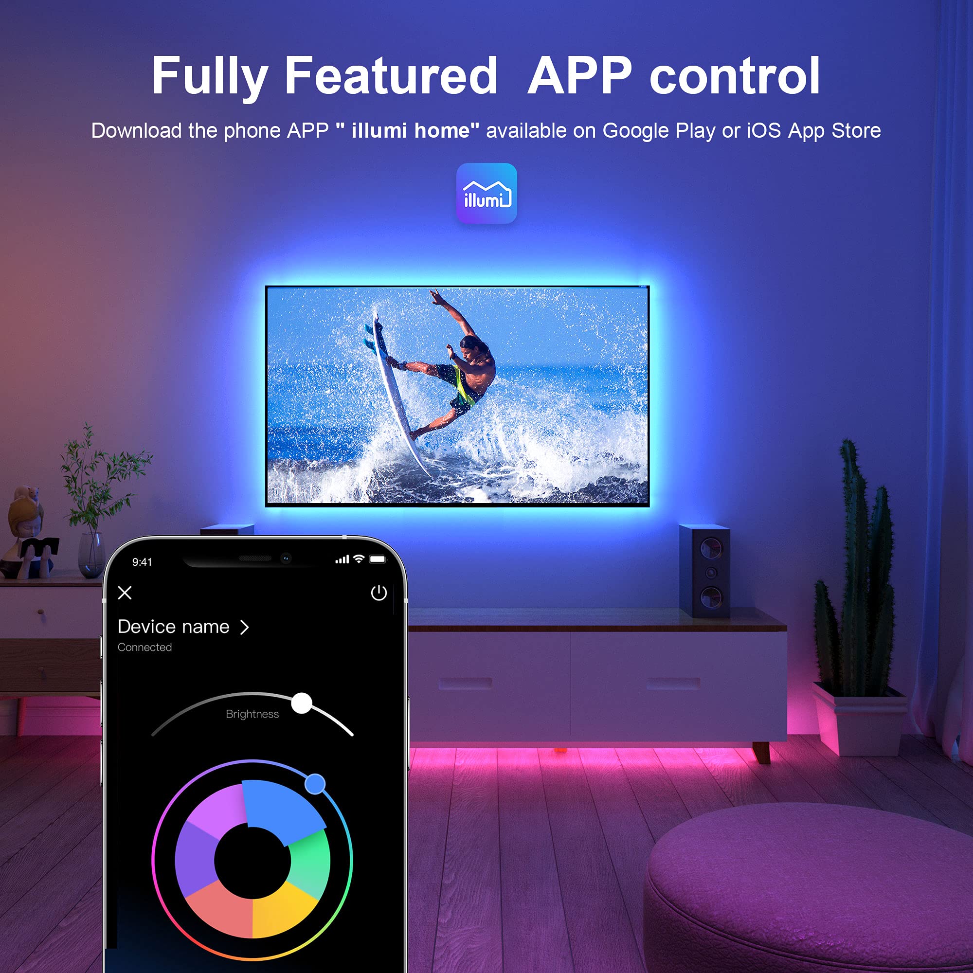 Nexillumi Led Lights For Tv, 16.4 Ft Tv Led Backlight For 55-75 Inch, Rgb Led Strip Lights Behind Tv With App Remote Control, Mu