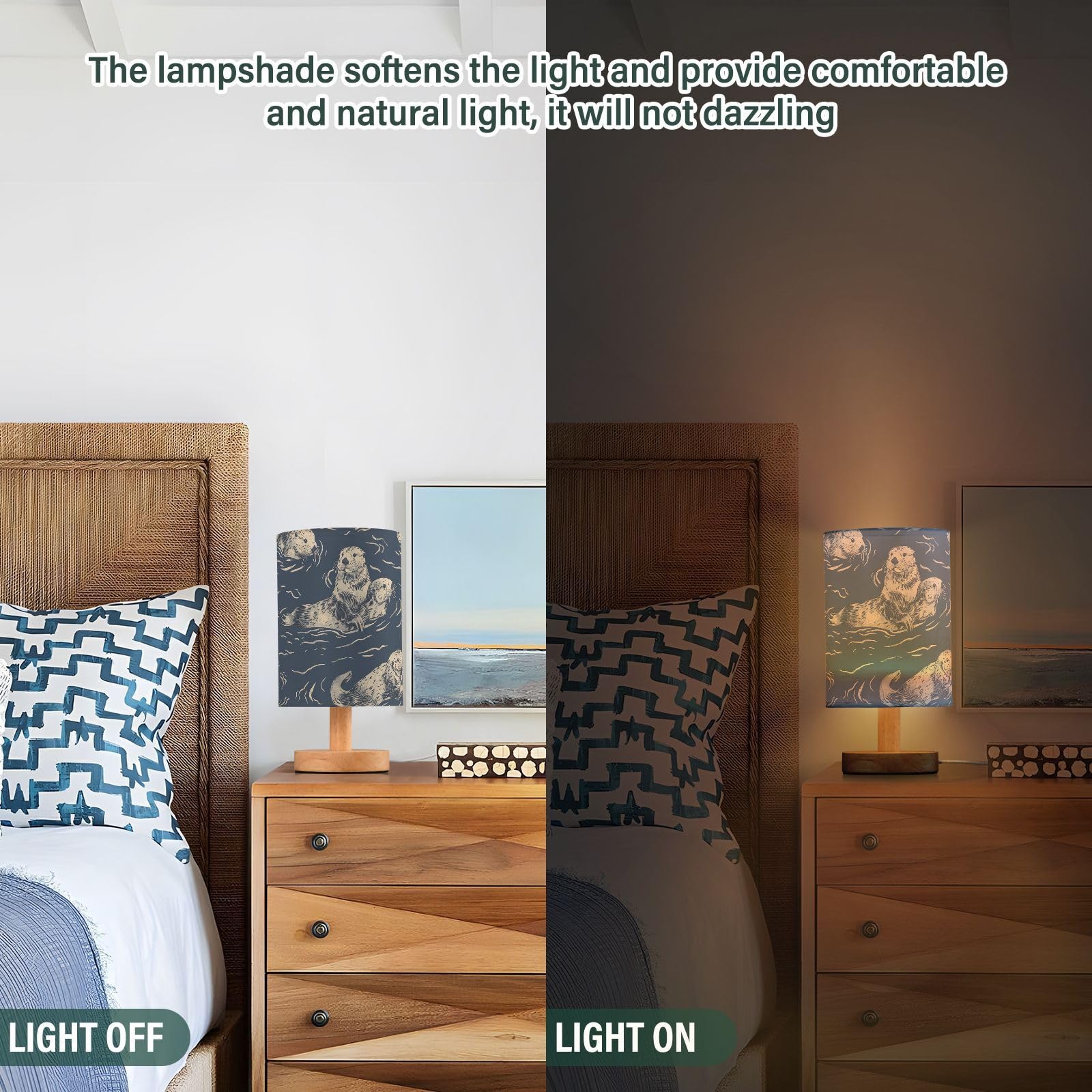 Oarencol Bedside Table Lamp Sea Otter Animal Blue Nightstand Lamp With Wood Desk Lamps For Bedroom Living Room Nursery Office Ho