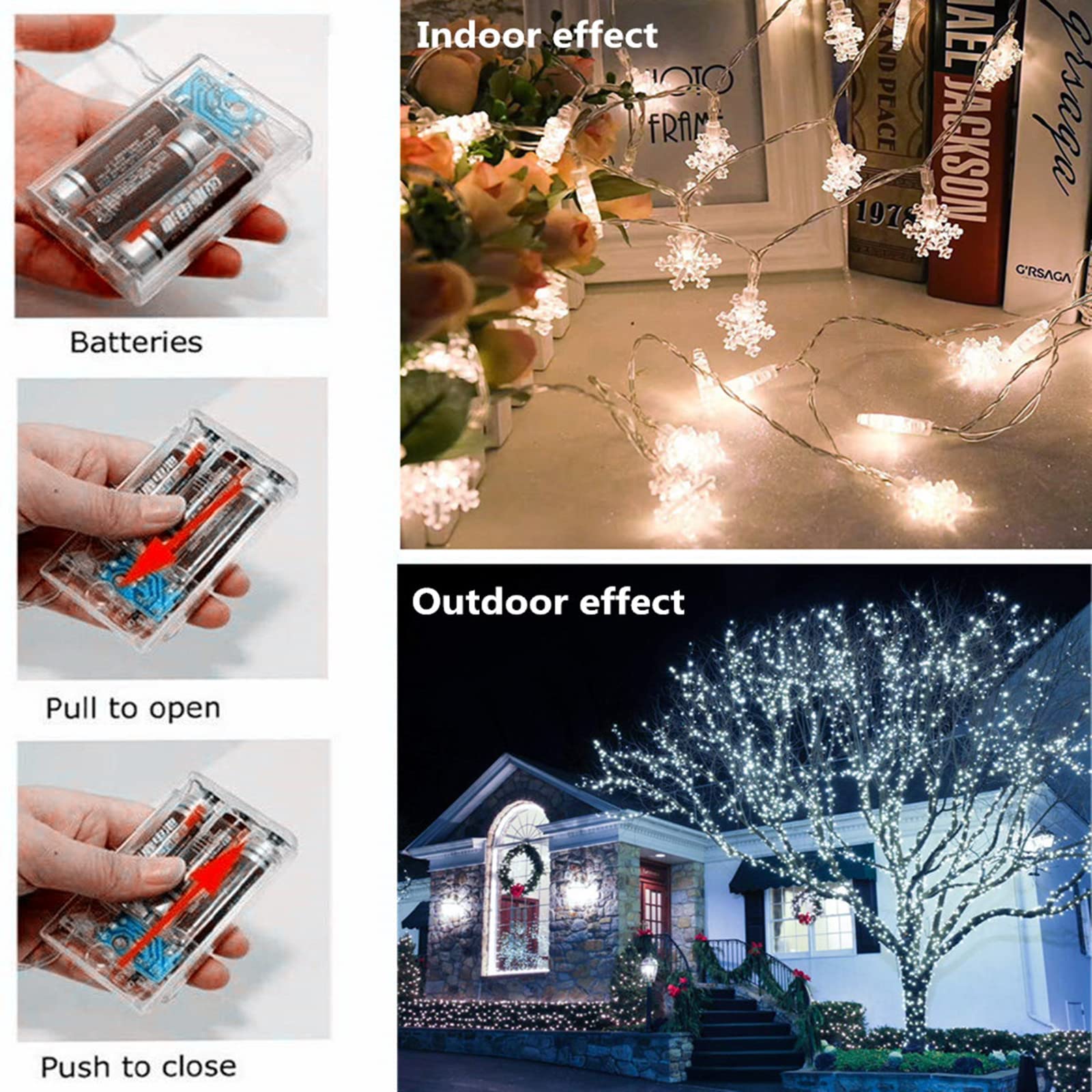 Milexing Christmas Lights, Snowflake String Lights 19.6 Ft 40 Led Fairy Lights Battery Operated Waterproof For Xmas Garden Patio Bedroom Party Decor Indoor Outdoor Celebration Lighting