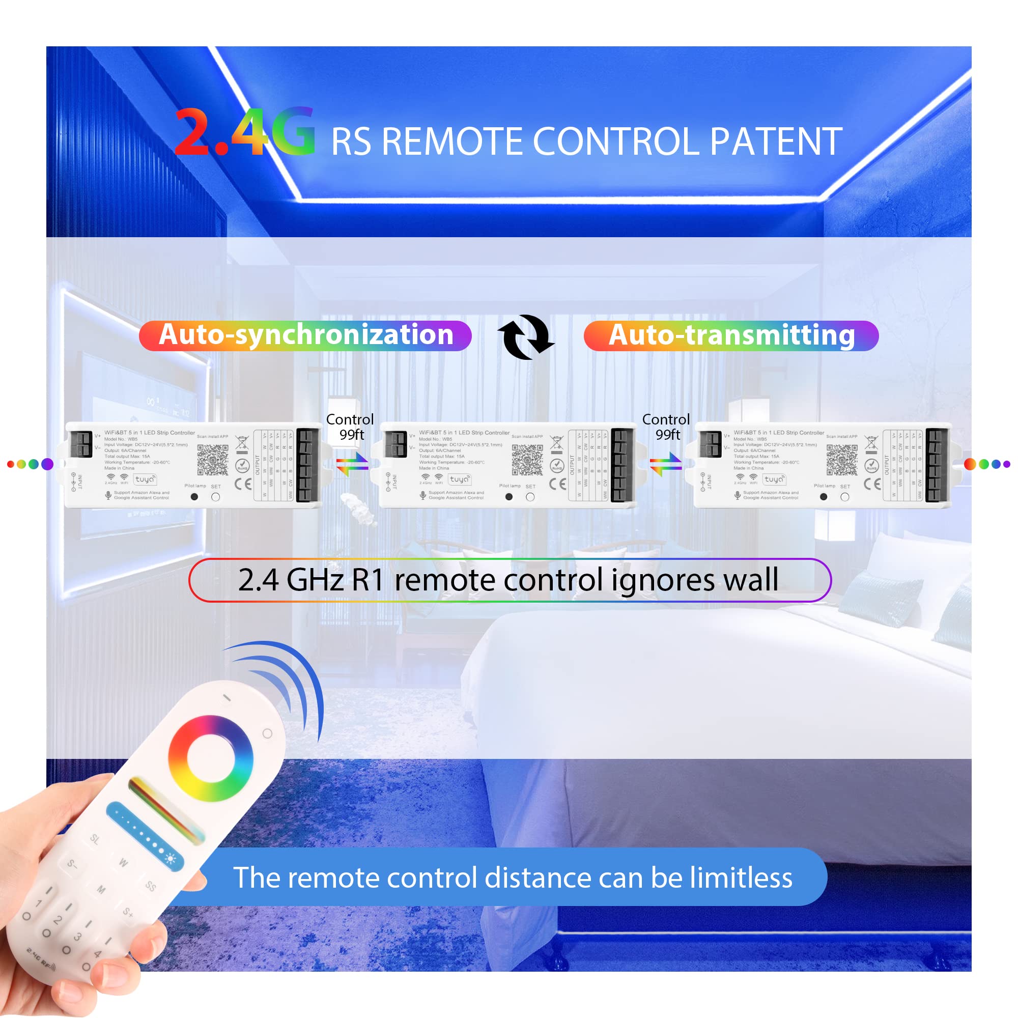 Xxk Wb5 Rf Wifi Bluetooth Led Strip Controller Rgb Cct Rgbw 5In1 Dimmable Compatible With Smart Life App/Alexa Echo/Google Assistant Home/Siri, Dc12-24V Lights Controller