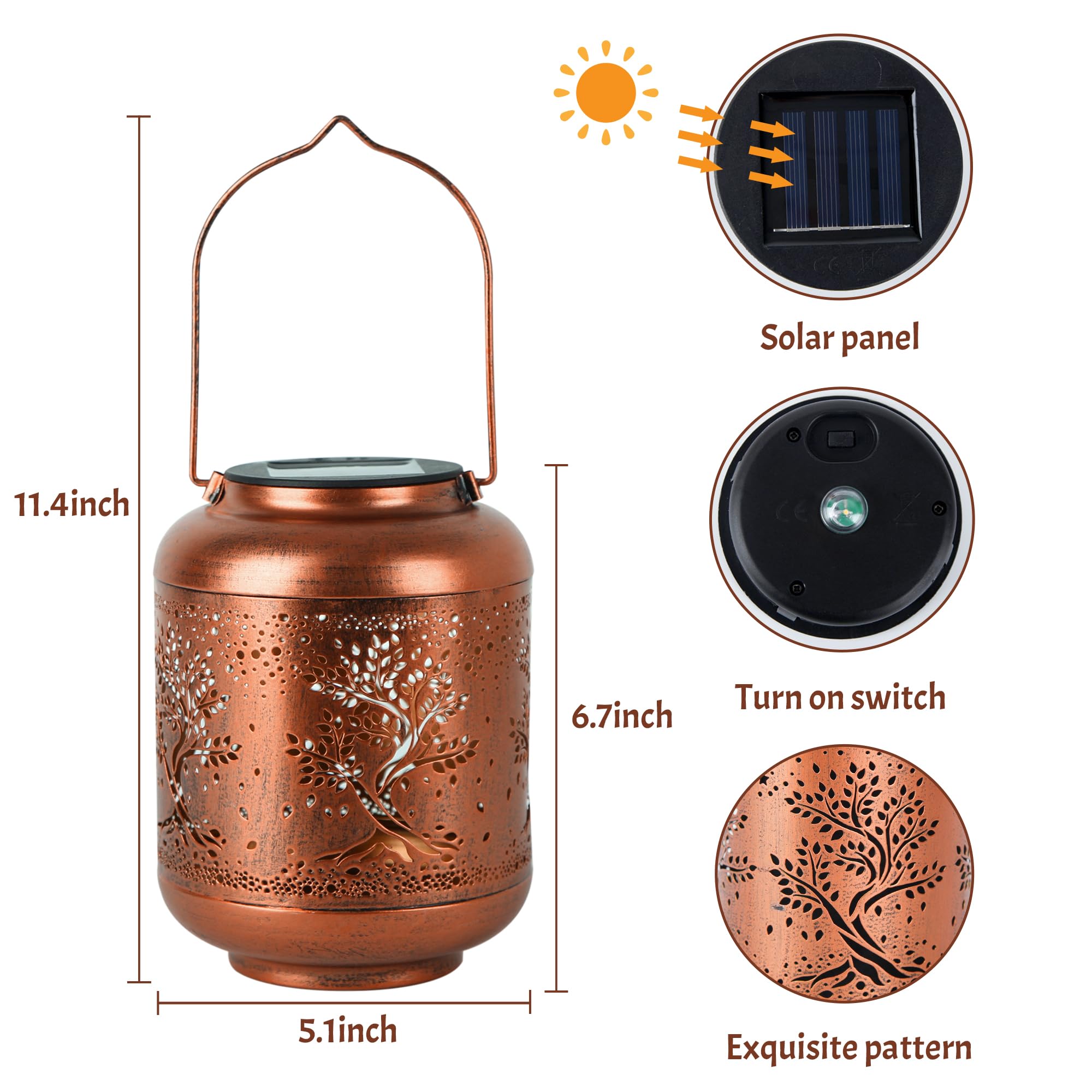 anytalk Solar Lantern - Outdoor Waterproof Garden Decor, Iron, 1PCS, Life Tree B, Model Deco&Dot-Lantern B