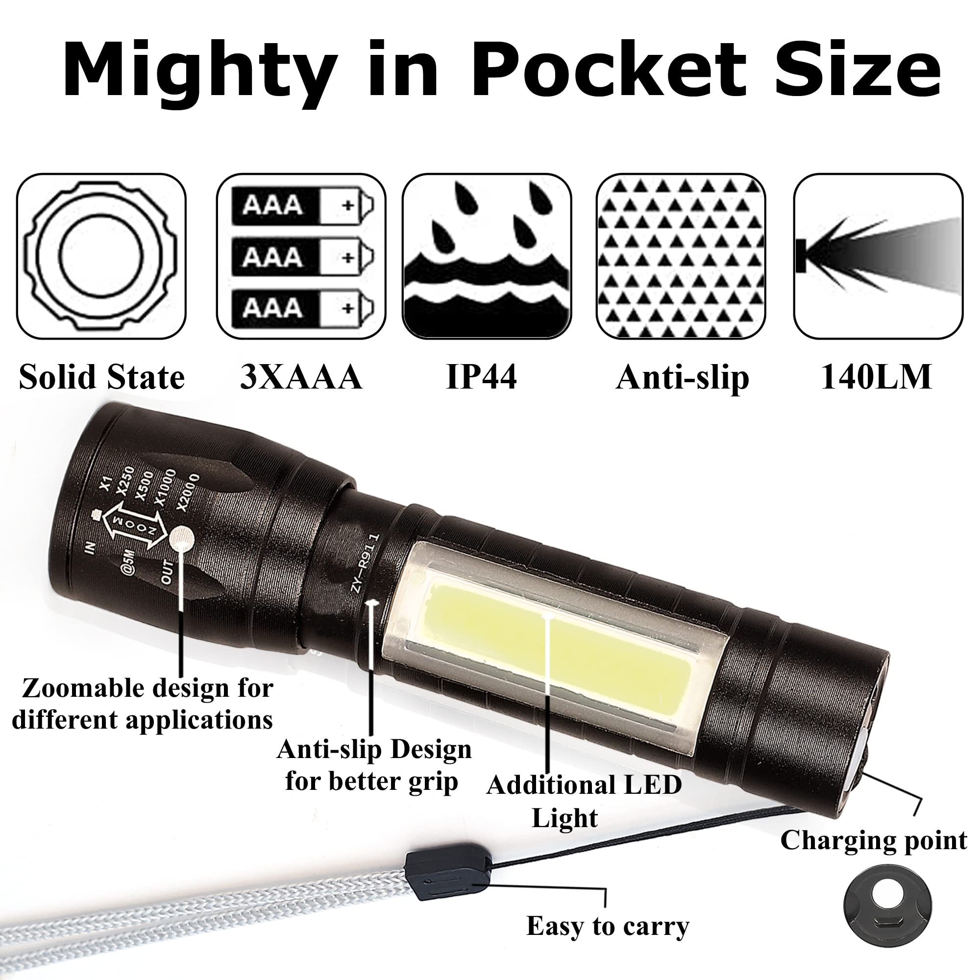Care 4 Tactical Flashlight + Desk Lamp with Gift Box Focus Zoom Torch Light with 3 Modes Adjustable for Emergency and Activities
