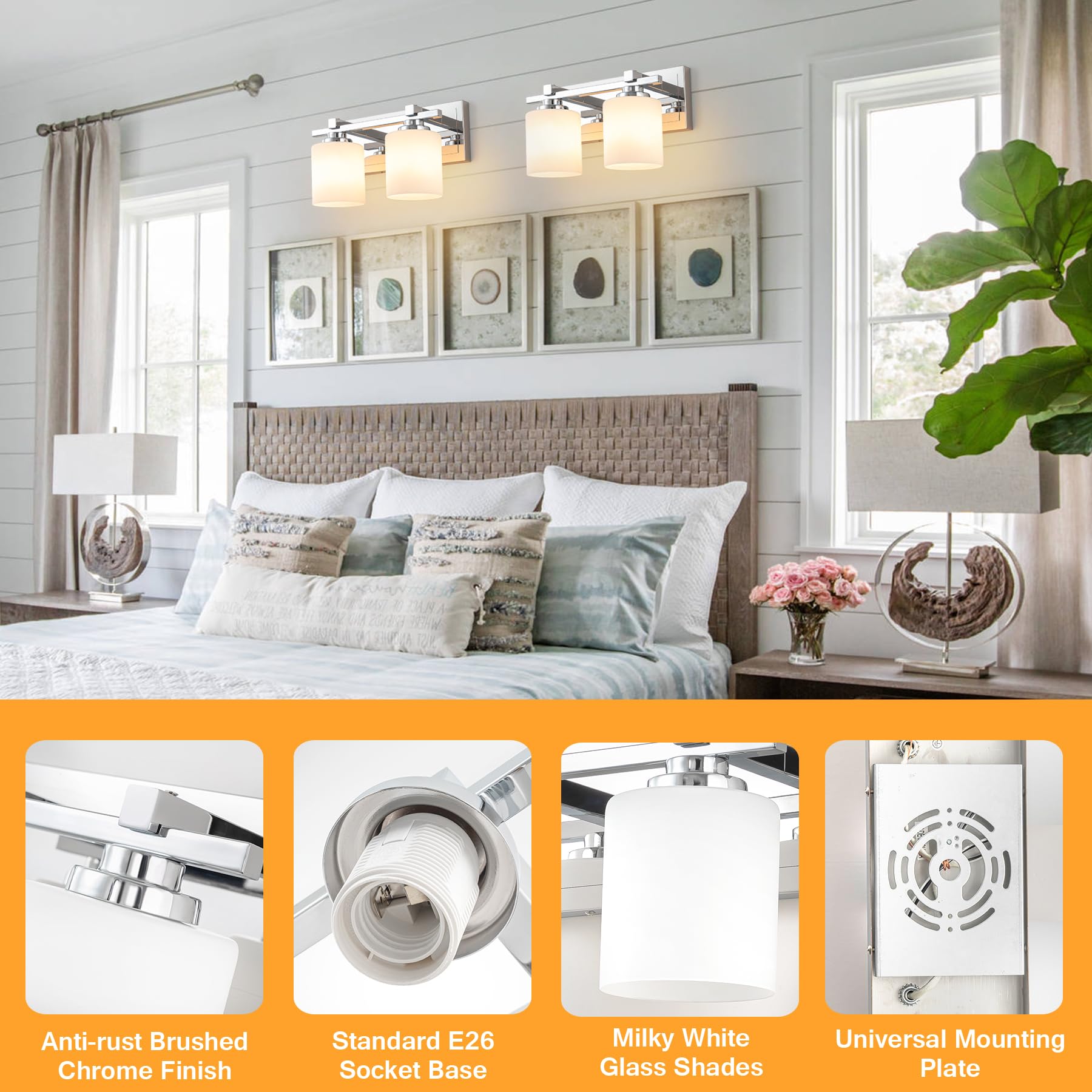 BrkNit 4-Light Bathroom Light Fixtures, Brass Finish, Metal, E26 Socket, Model J0057-9-4T