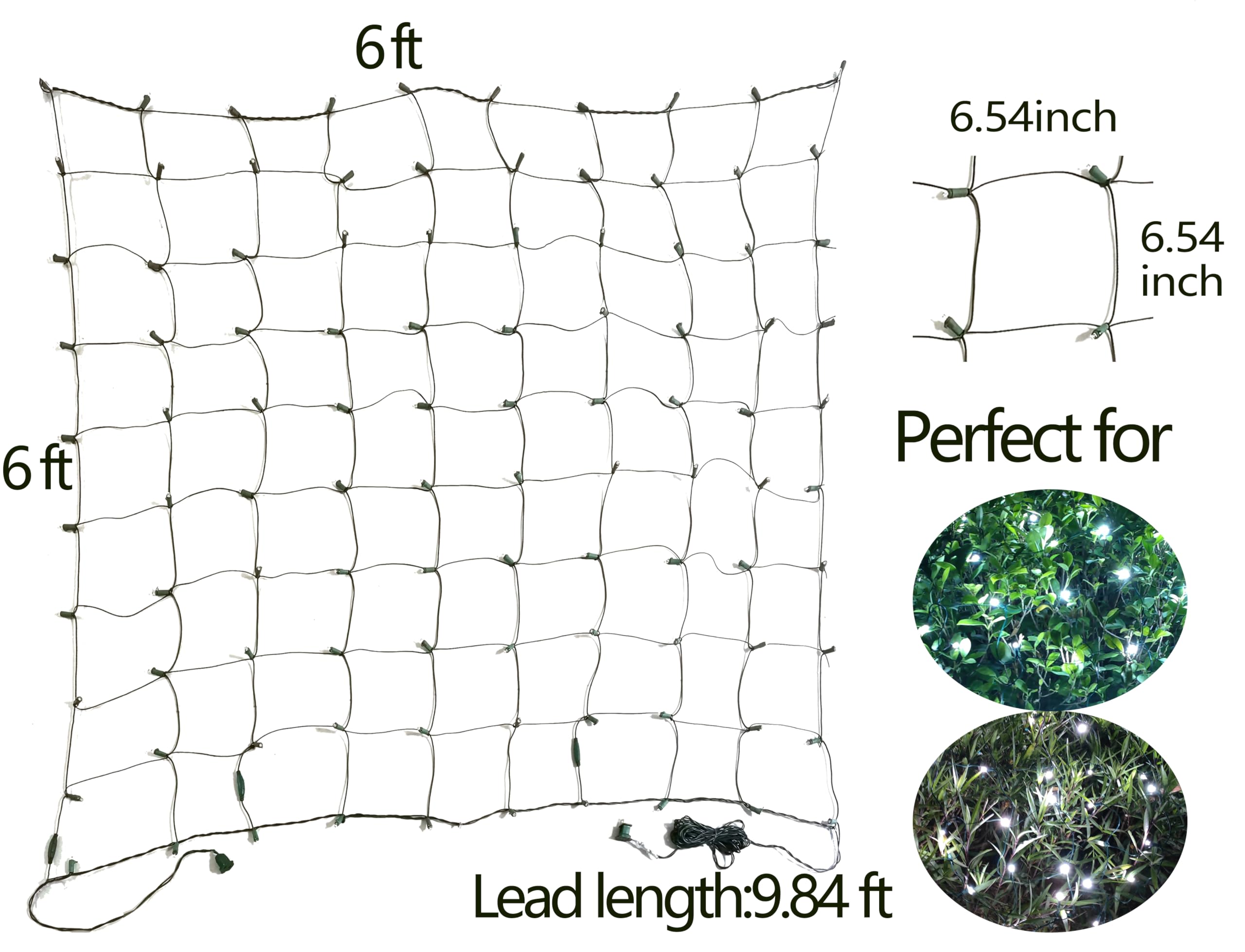 Hishiny Led Christmas Net Lights Outdoor 6Ftx6Ft 144Led Green Wire  Connectable Indoor Outdoor Bush Mesh Net Lights String For Halloween Christmas Party Shrub Yard Tree(Cool White)
