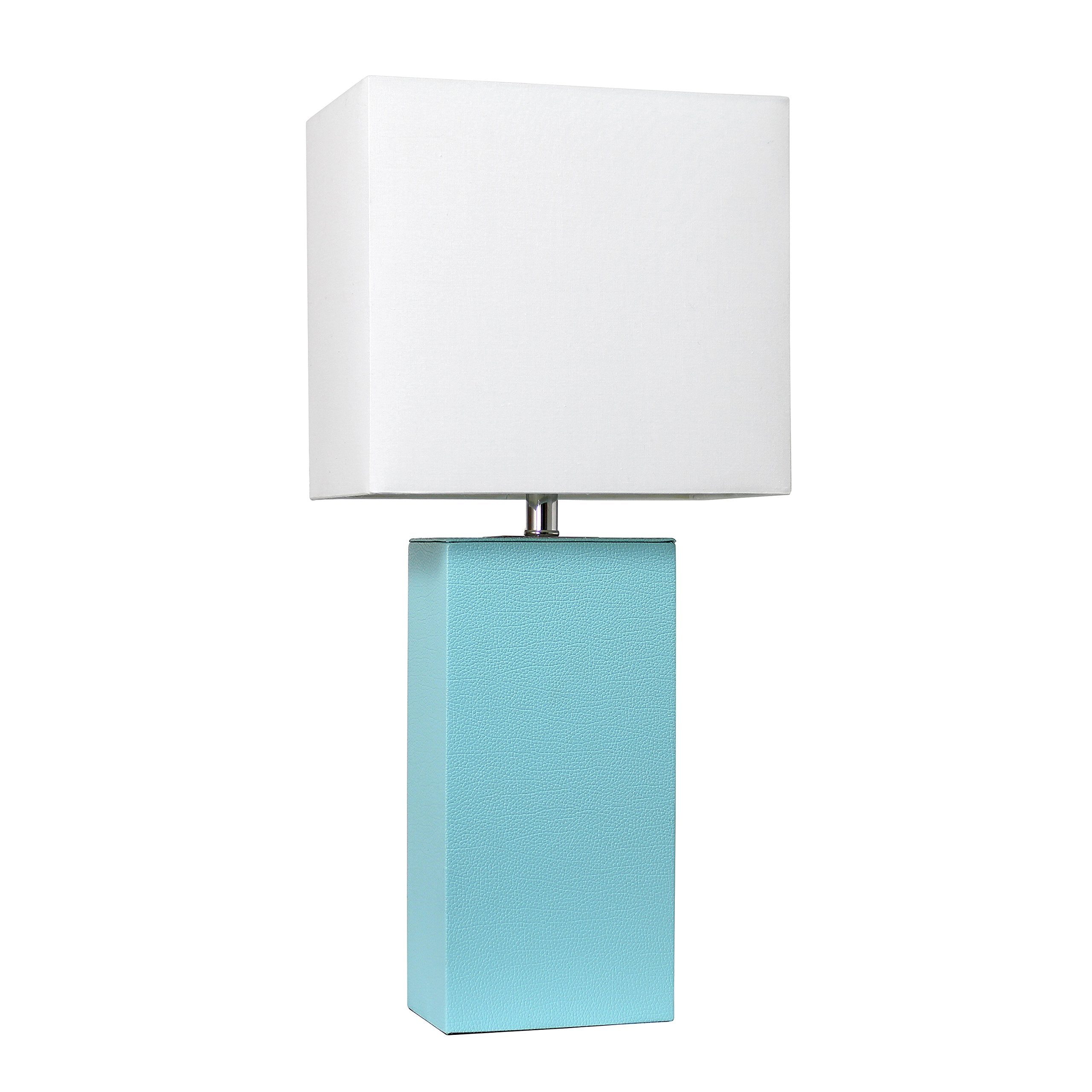 Elegant Designs Lt1025-Aqu Modern Leather Table Lamp With White Fabric Shade, Aqua (Pack Of 1)