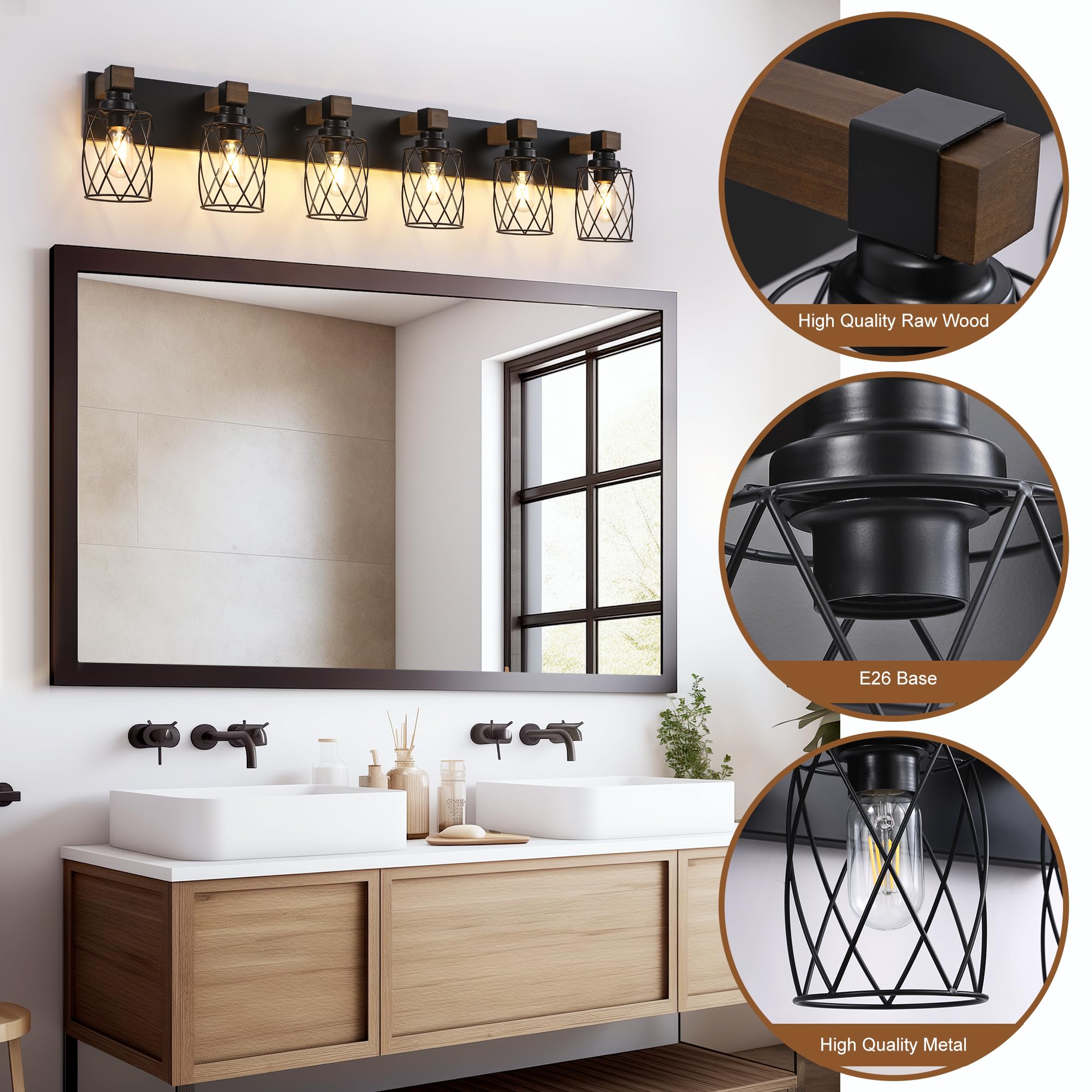 XvmBvm 6-Light Black Metal Farmhouse Bathroom Vanity Light, Rustic Over Mirror Fixture, Model X3015-3
