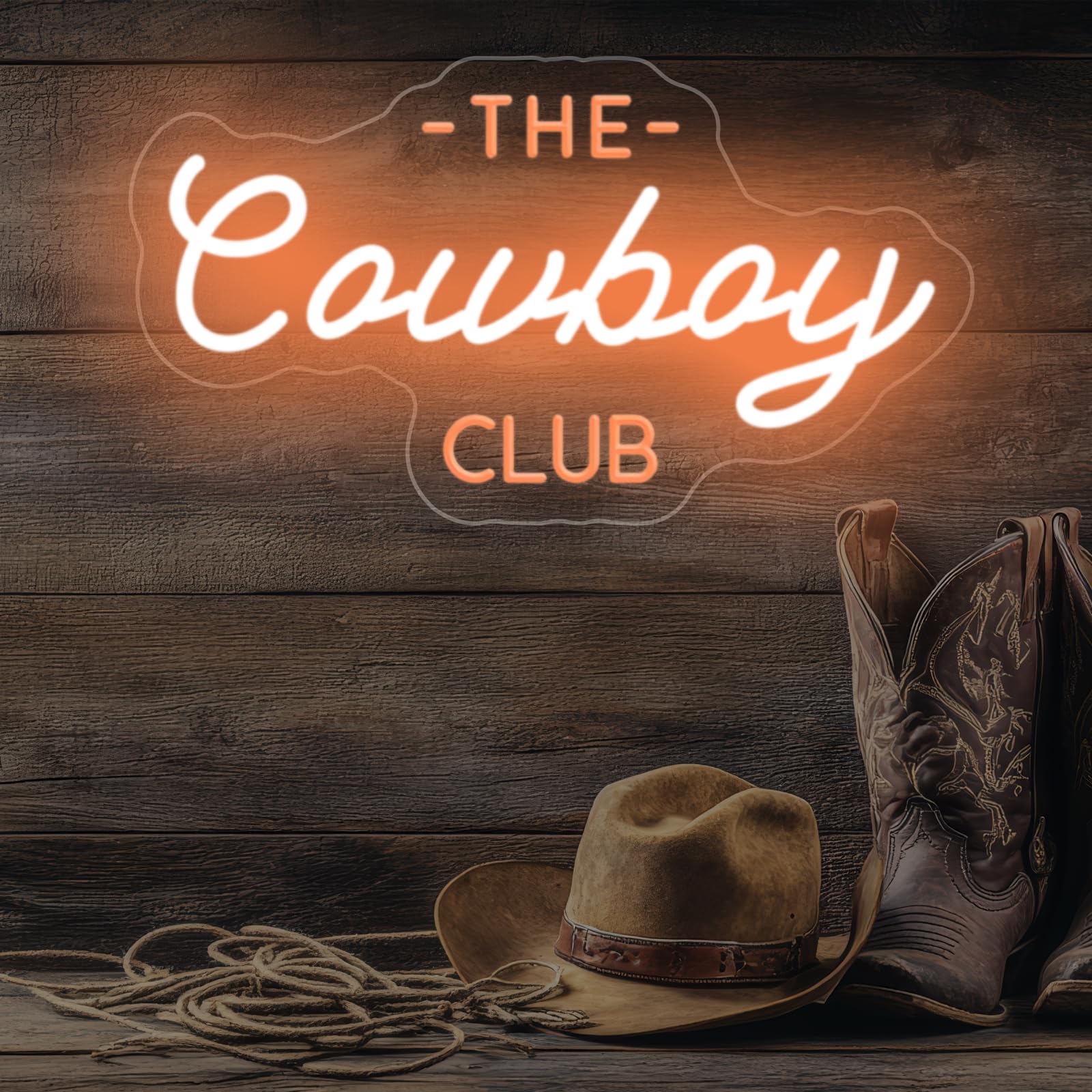 mllusxg Cowboy Club Neon Sign - Small LED Wall Decor for Mancave, Western Rodeo Theme, Perfect Gift for Bar or Bedroom