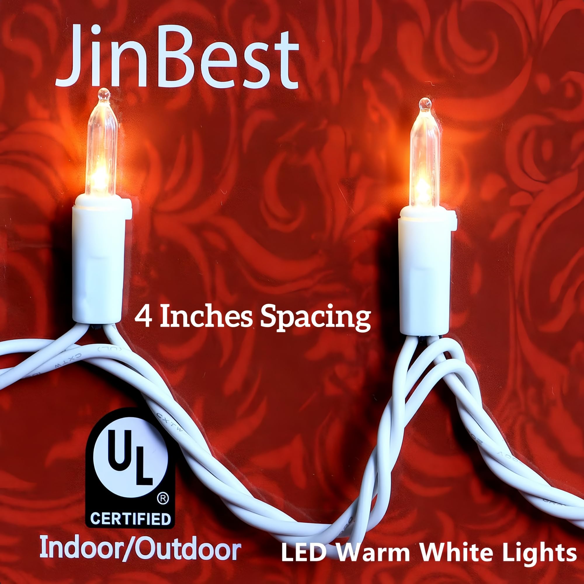 Jinbest 100 Led Warm White Christmas Lights, Ul Certified And Commercial Grade White Wire Lights String 35 Ft, For Indoor And Ou