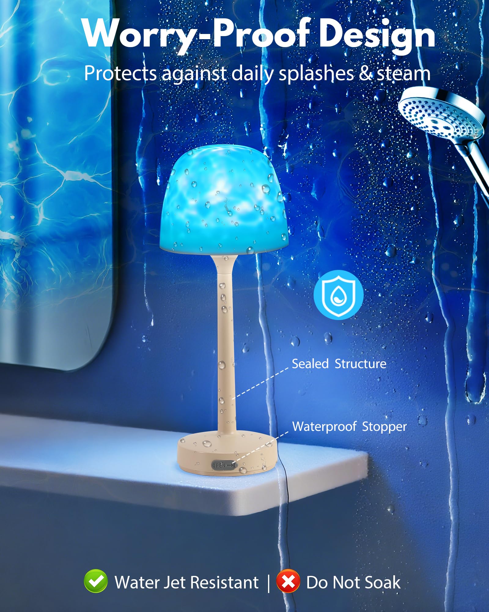 Funlenry Spa-Like Shower Lamp, Waterproof 16 Color Ocean Wave Projector, Rechargeable, 5x5x12.5 inches, Multicolor, Model CY/GY-01