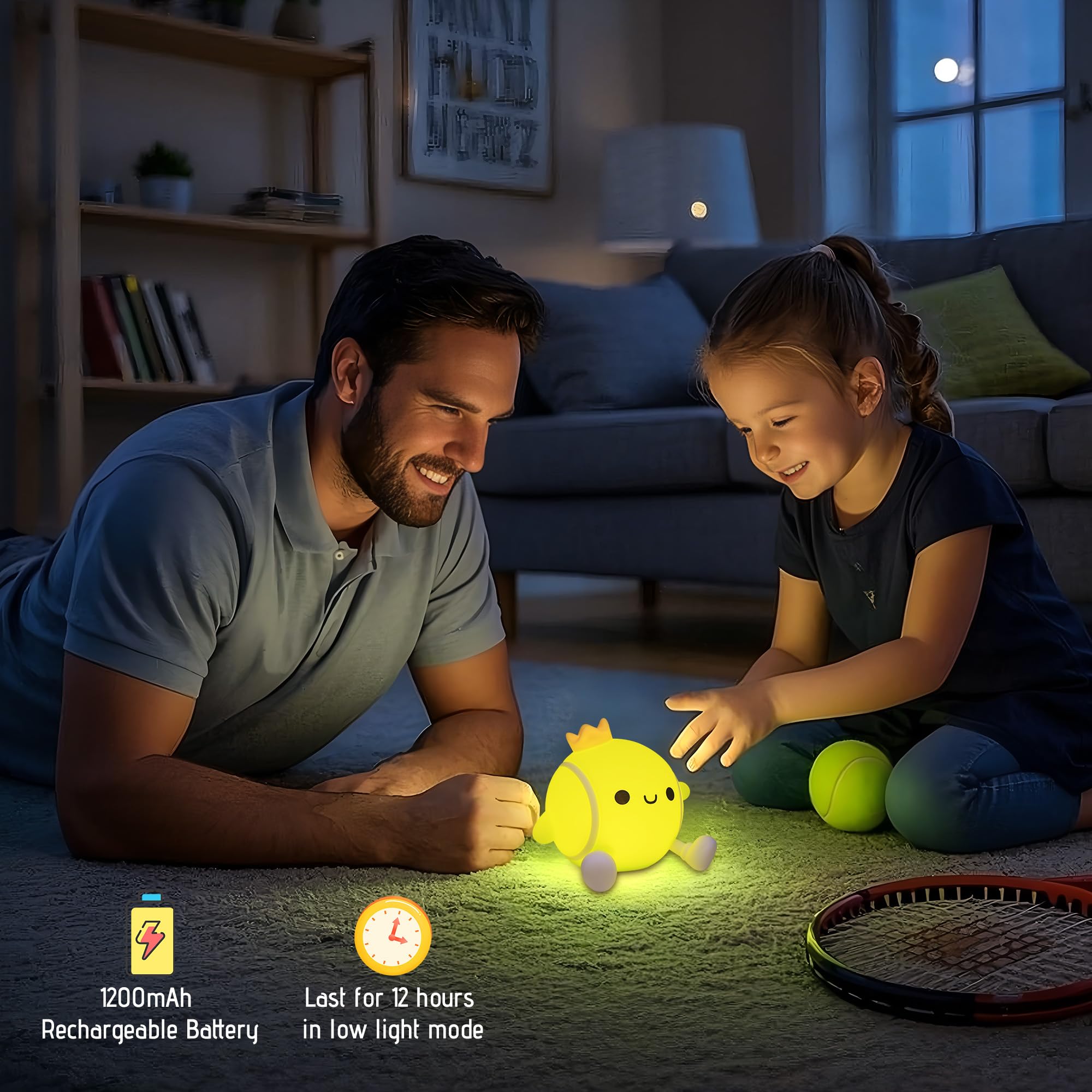 YuanDian Tennis Gifts, Soft Glow Silicone Tennis Ball Night Light - Sports Decor for Toddlers, Kids Bedrooms & Man Caves - Birth