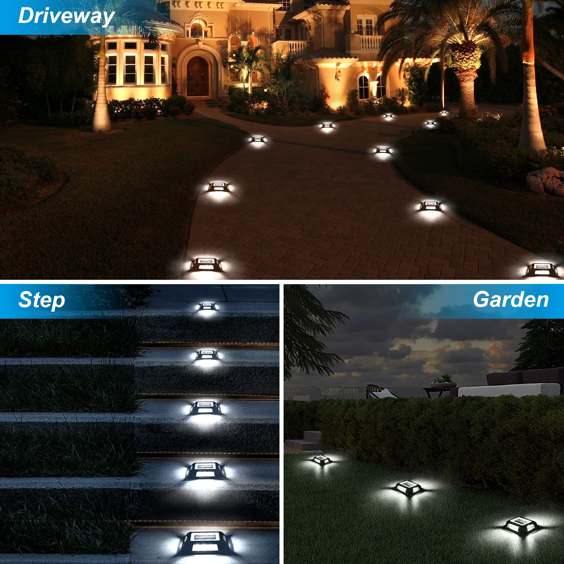 Crepow Solar Deck Lights - 8 Pack Waterproof Led Aluminum Driveway Dock Step Pathway Lights