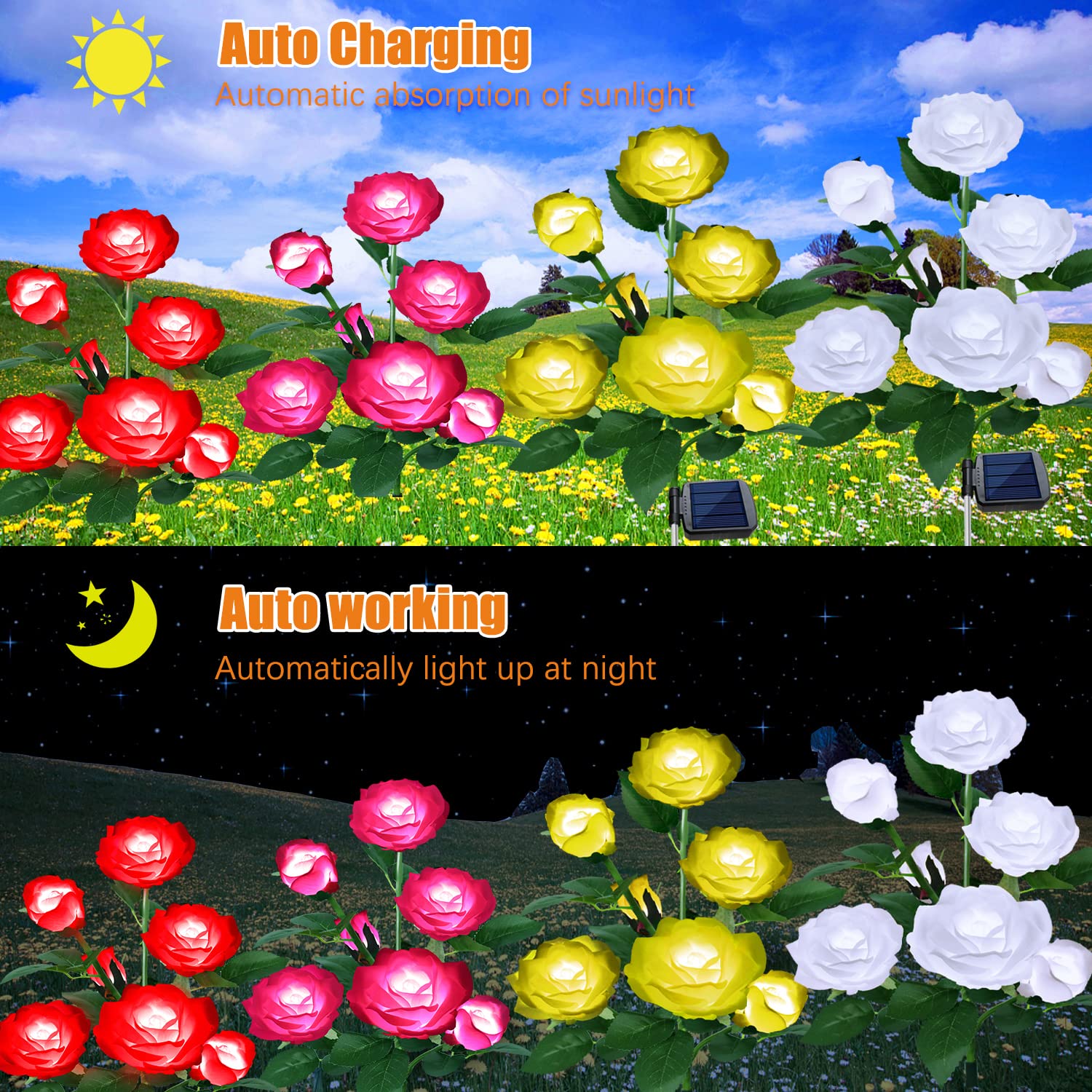 Calyla Yellow Solar Outdoor Rose Lights - Decorative Garden Stake Lights For Pathway & Landscape
