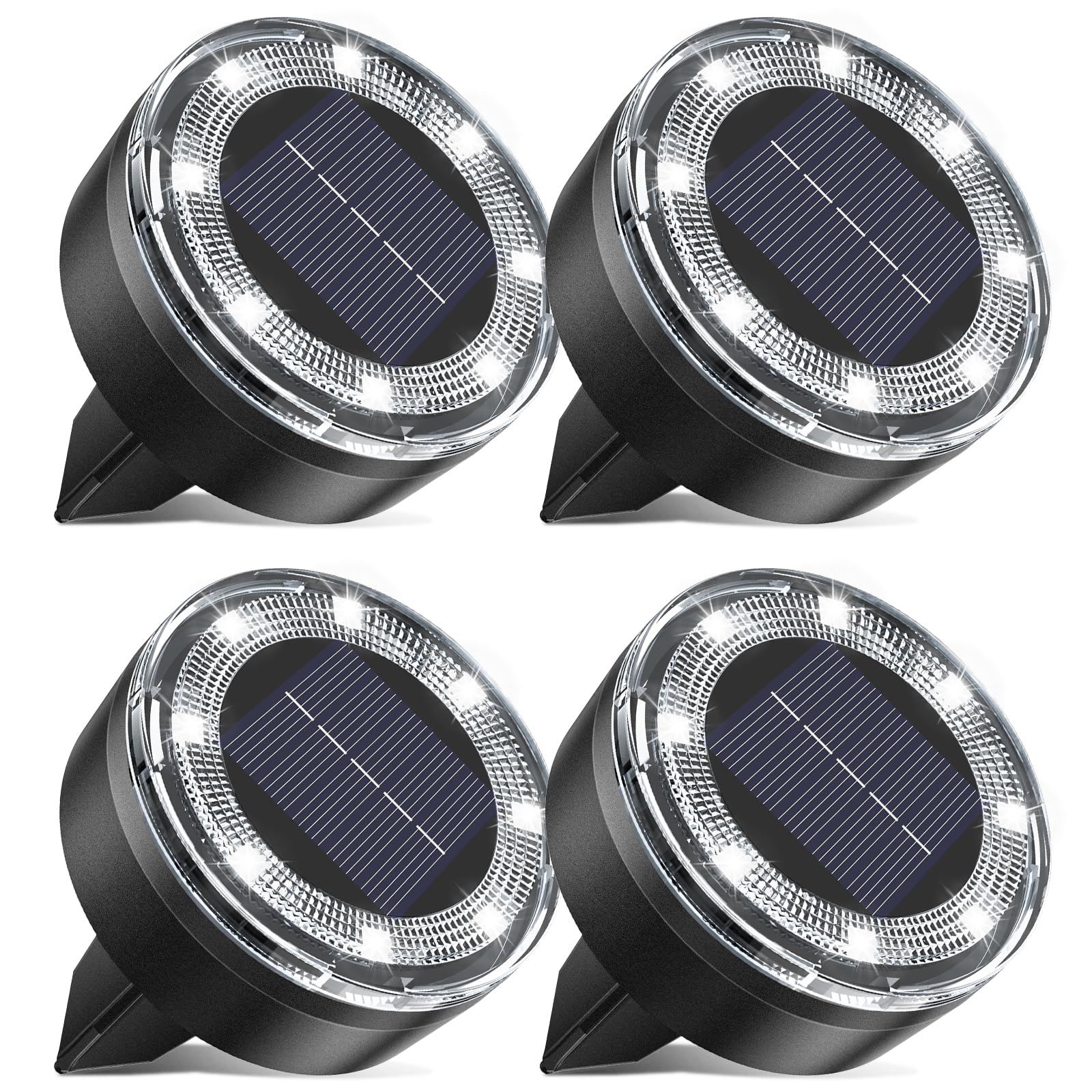 Vighep Mini Outdoor Solar Lights 4 Pqck Solar Garden Lights For Outside Ip65 Waterproof  8 Led Disc Landscape Lighting For Garden Yard Driveway Walkway Poolside Deck Lawn Patio Cold White