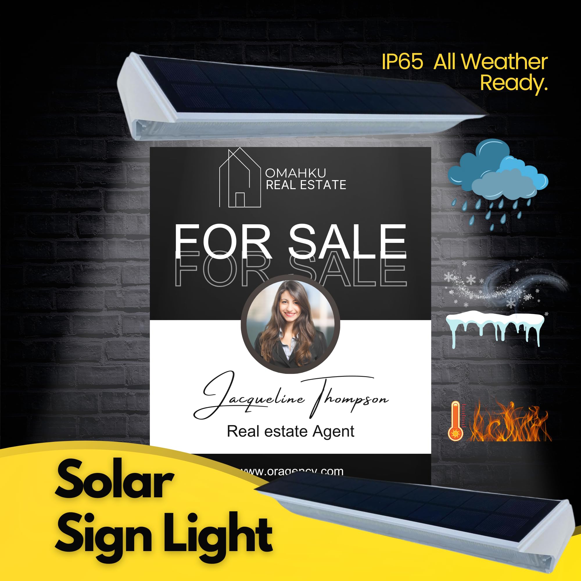 BRIGHTICONIC Solar Sign Light - 13in Cool White LED, IP65 Waterproof, for House Numbers & Real Estate Signs, White - Cold White, Model BICSSL-011