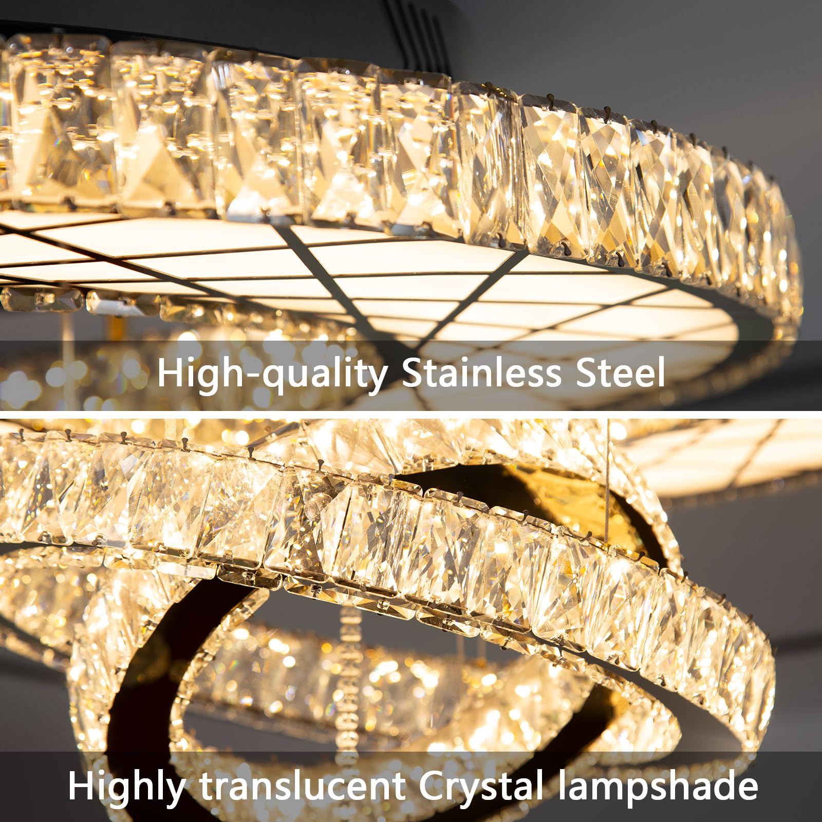 HAIXIANG LED Ceiling Chandelier, 24" Black Crystal & Glass Light Fixture, Remote Dimmable, Model MMQ3831