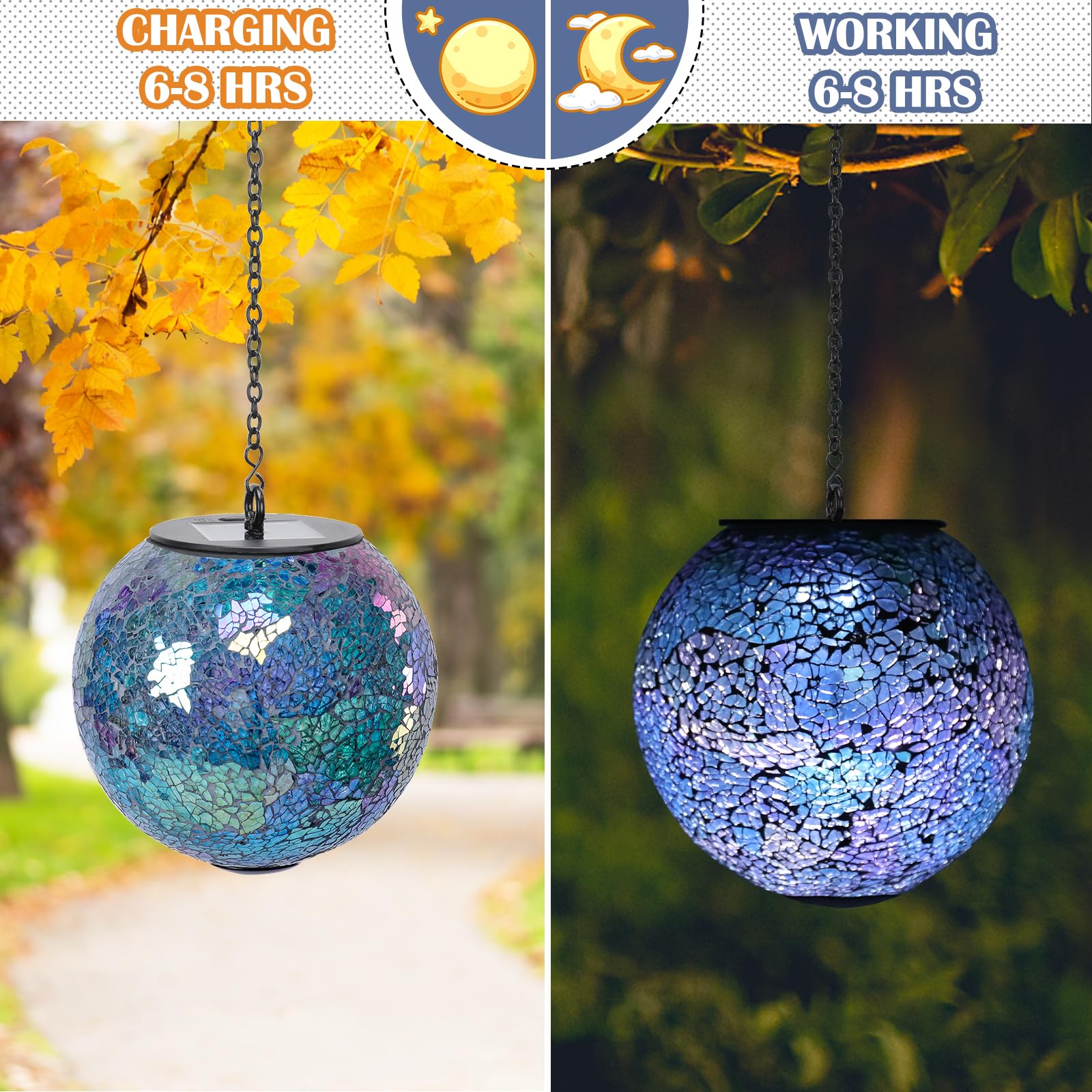 Wonder Solar Purple Solar Hanging Lantern - Waterproof Mosaic Gazing Ball For Garden & Patio Décor