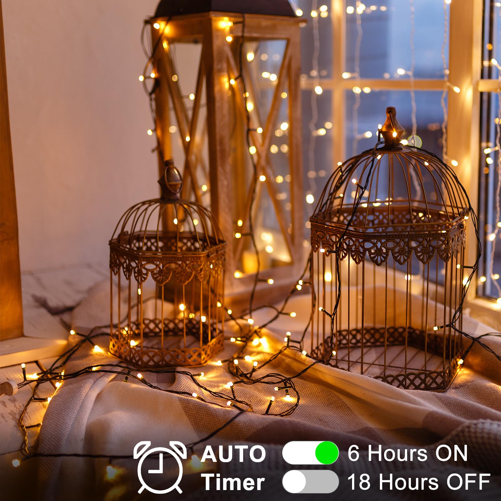 LumBelle String Lights, 23ft 70 LED, Battery Operated, Warm White, 2 Pack, Timer, 8 Modes, Indoor Outdoor Wedding Garland Decoration