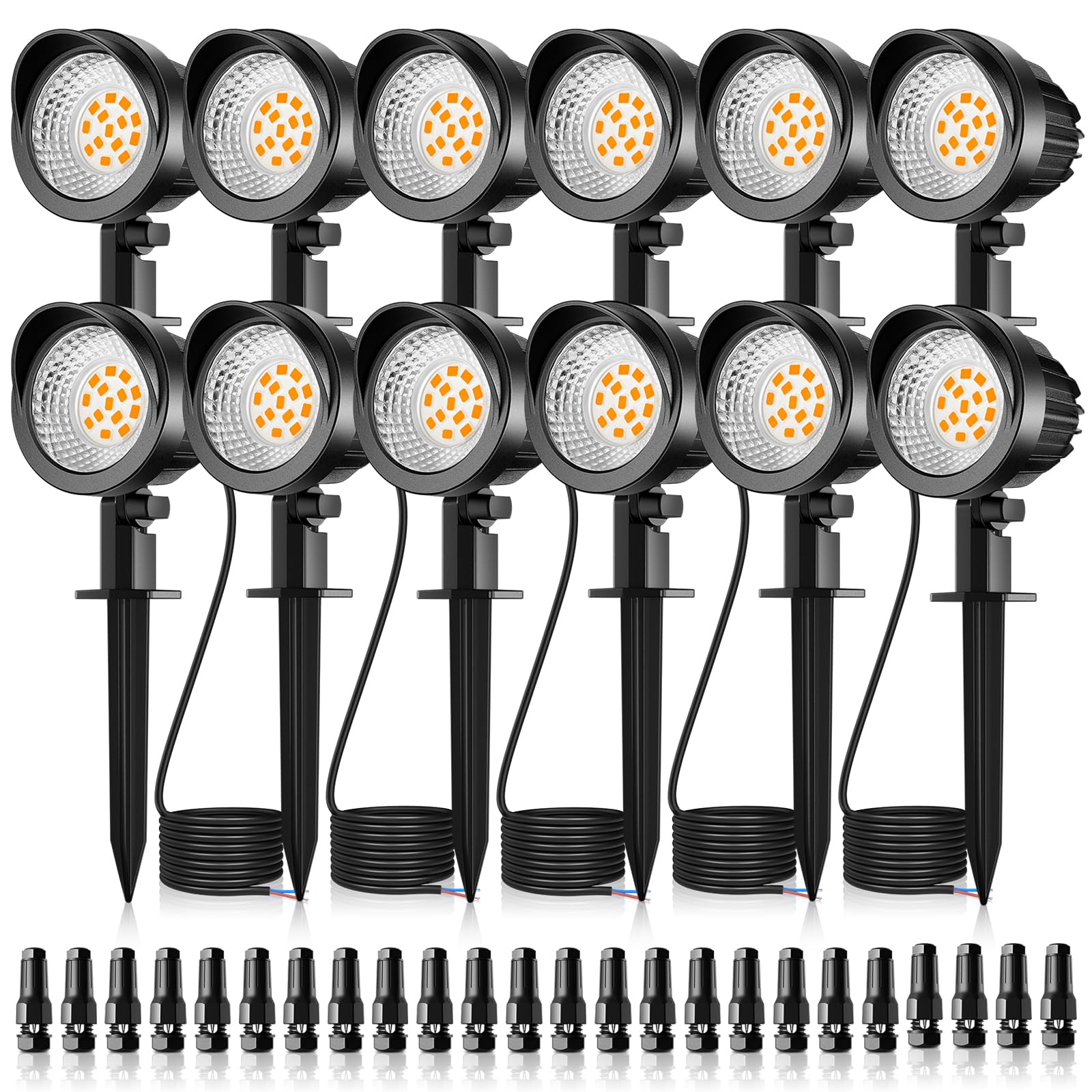 MEIKEE 7W LED Landscape Lights, 12V/24V Low Voltage Landscape Lighting with Connectors IP66 Outdoor Spotlights Warm White Garden