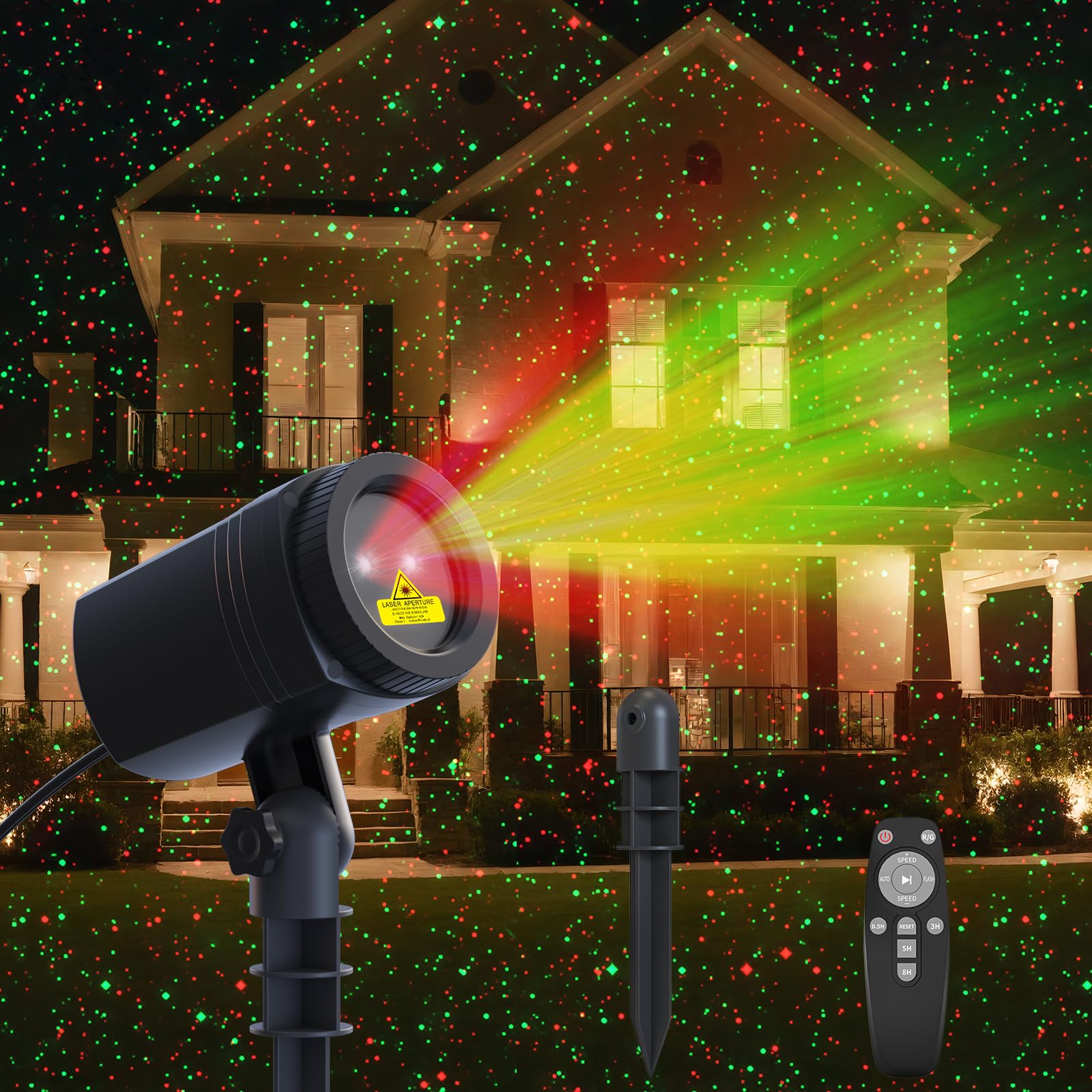 Christmas Projector Lights Outdoor, Firefly Show Christmas Decorations, Red and Green Stars Holiday Projector Lights, Waterproof