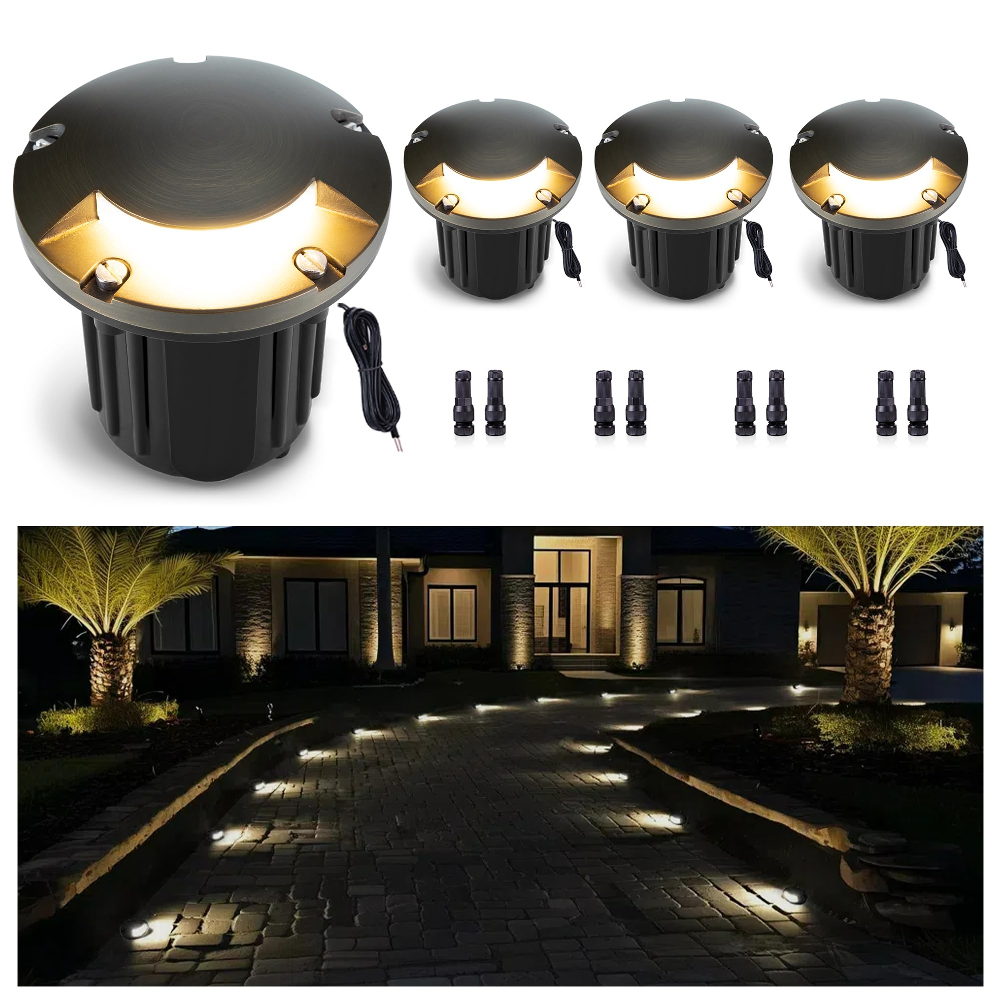 Gardenreet Landscape Well Light - Brass Outdoor Wired LED In-Ground Lighting, 12V Waterproof Ip65 Low Voltage Fixture, Antique B