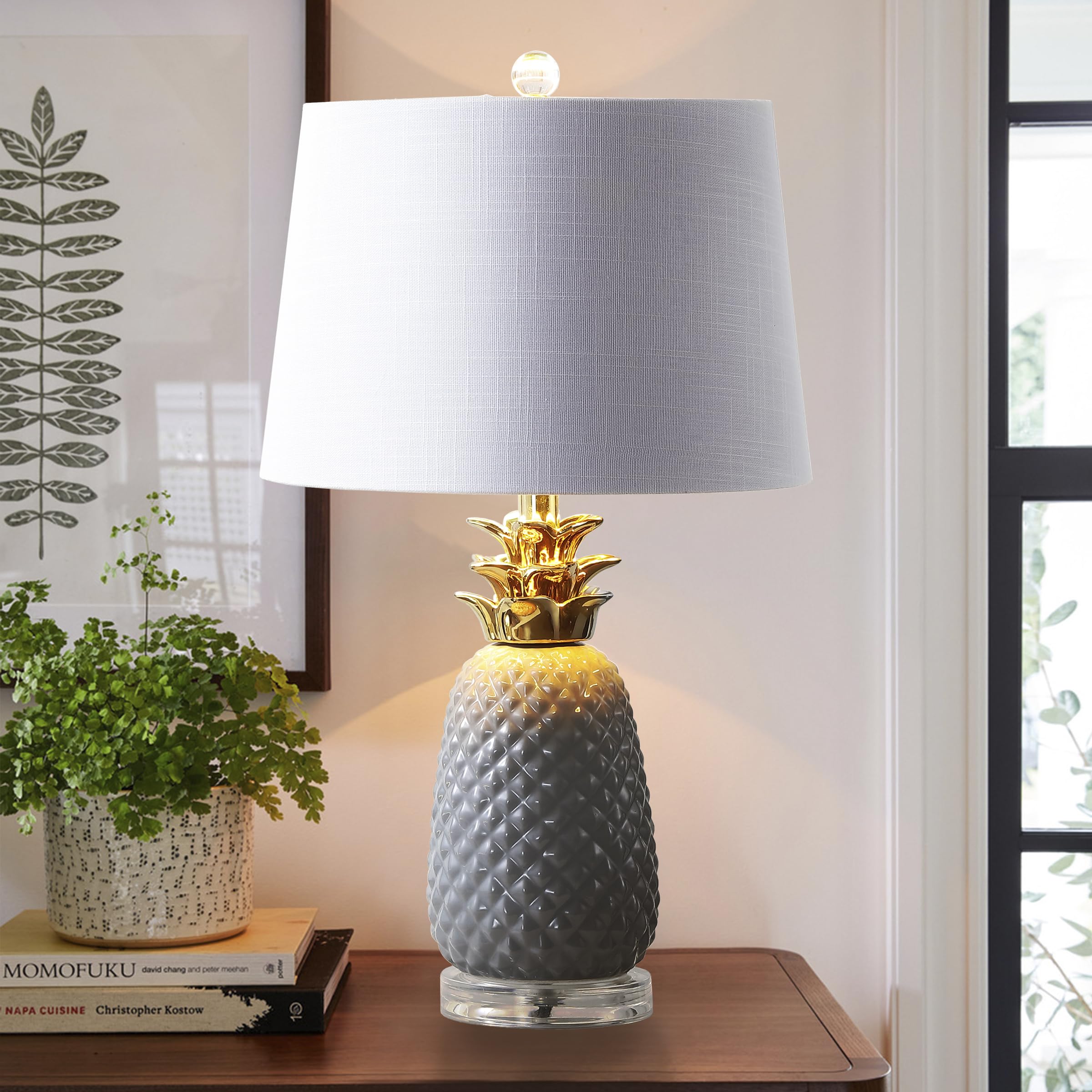 JONATHAN Y Ceramic Table Lamp, 23in Gray/Gold, Model JYL4019B, LED Bulb Included, for Bedroom, Living Room, Office