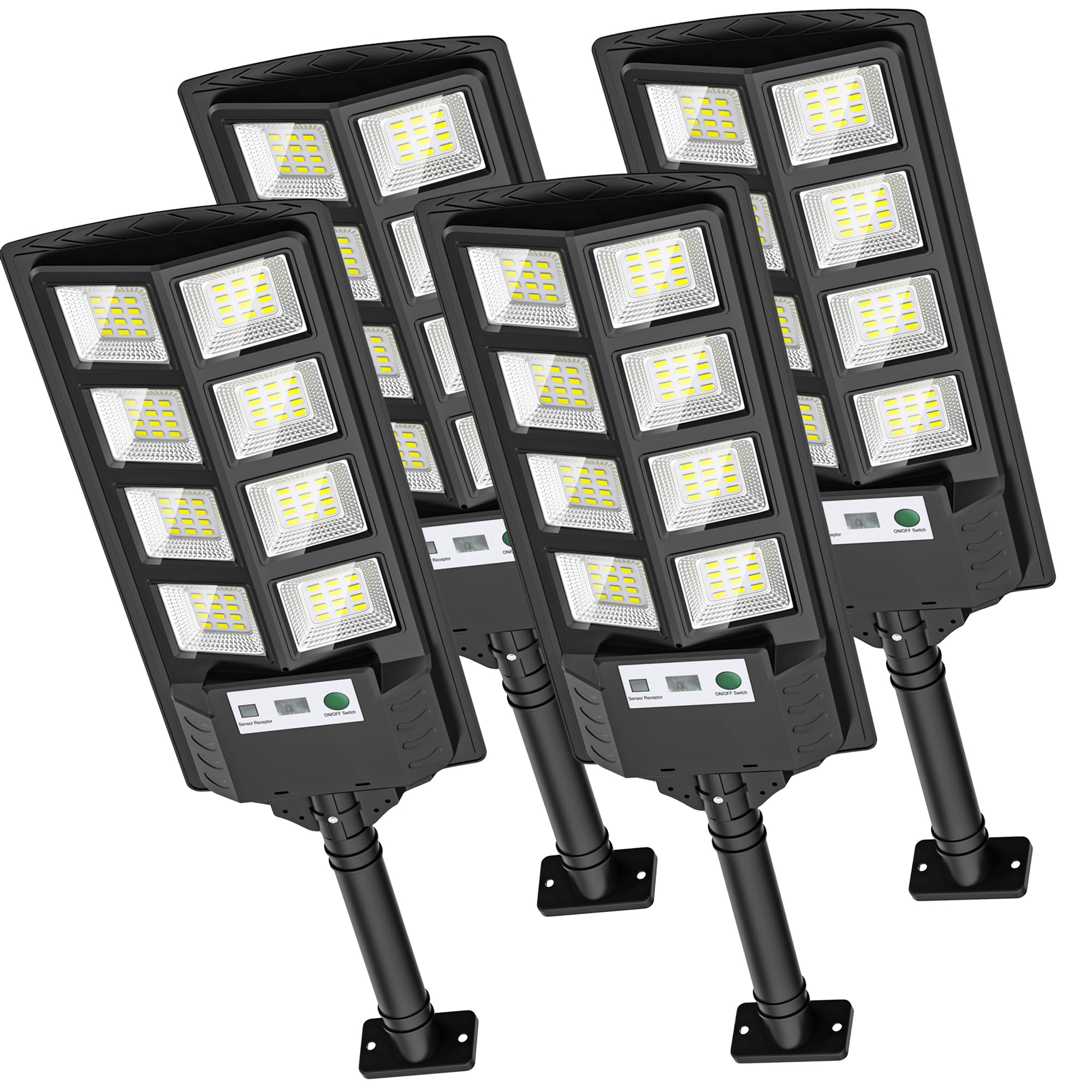 WYWNA Solar Street Lights, 6000K LED, Waterproof, Motion Sensor, Remote Control, 4-Pack, Black, Model 5730-HX96