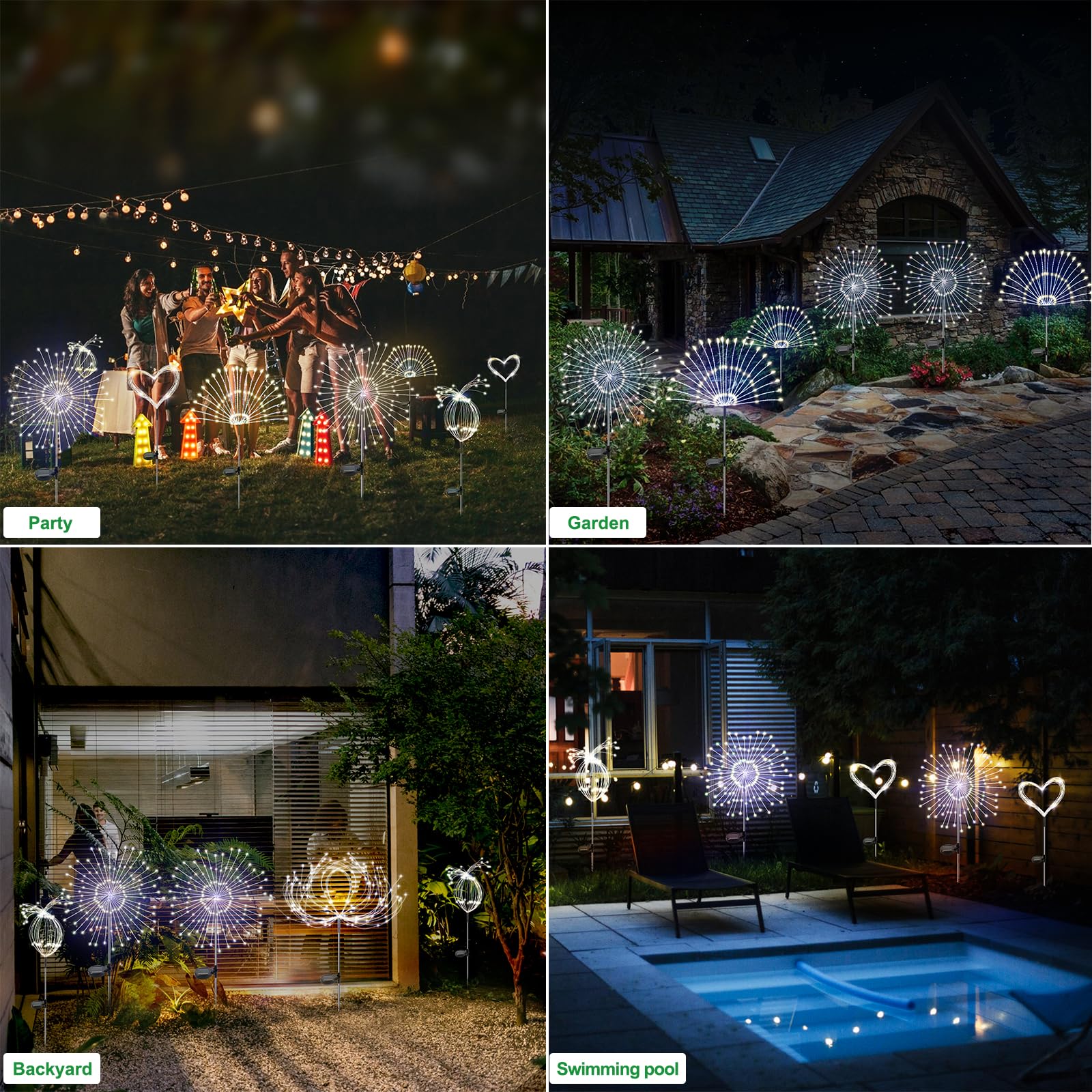 Slyuexu Solar Garden Lights Outdoor Waterproof, 2 Pack 120 Led Solar Firework Lights Decorative Garden Décor Outside For Flowerbed Pathway Party Christmas Decorations, White