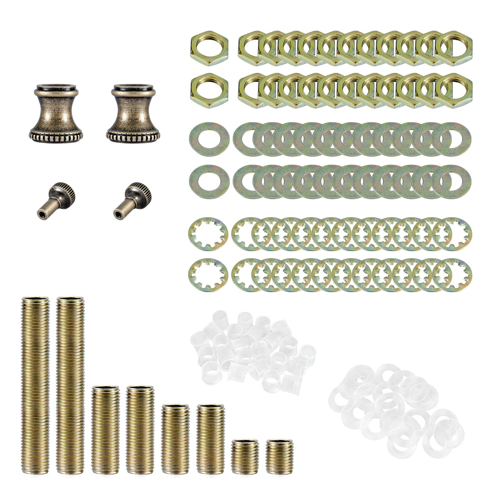 Lamp Repair Hardware Assortment,All Thread Pipe Lamp Rod,Includes Lamp Nipples,Coupling Pipe Connectors,Switch Knobs,Washers & L
