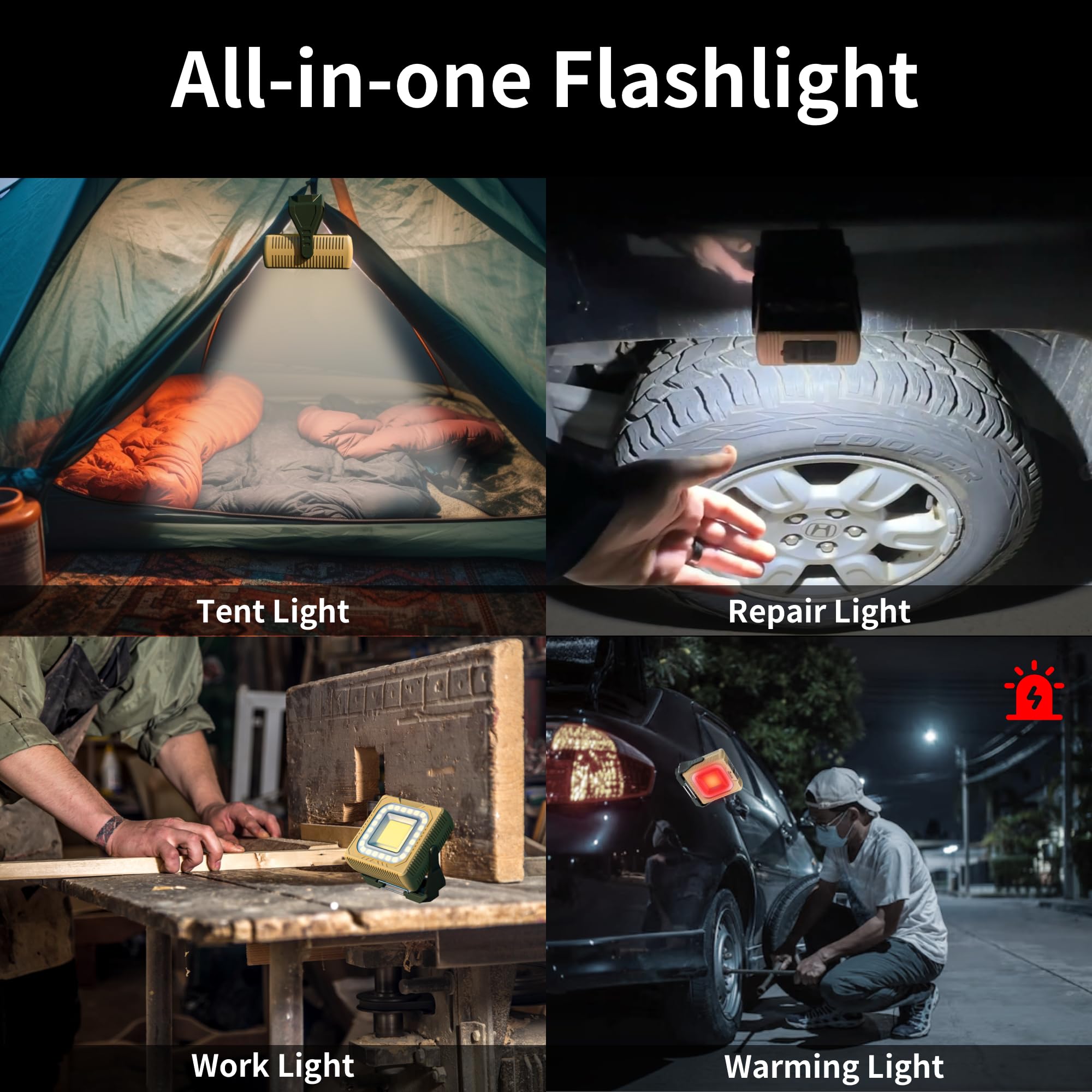 WARSUN Rechargeable LED Camping Lantern Mini Tripod Work Light 6 Modes, 1000 LM High Lumens Portable Magnetic Flashlight, Lightw