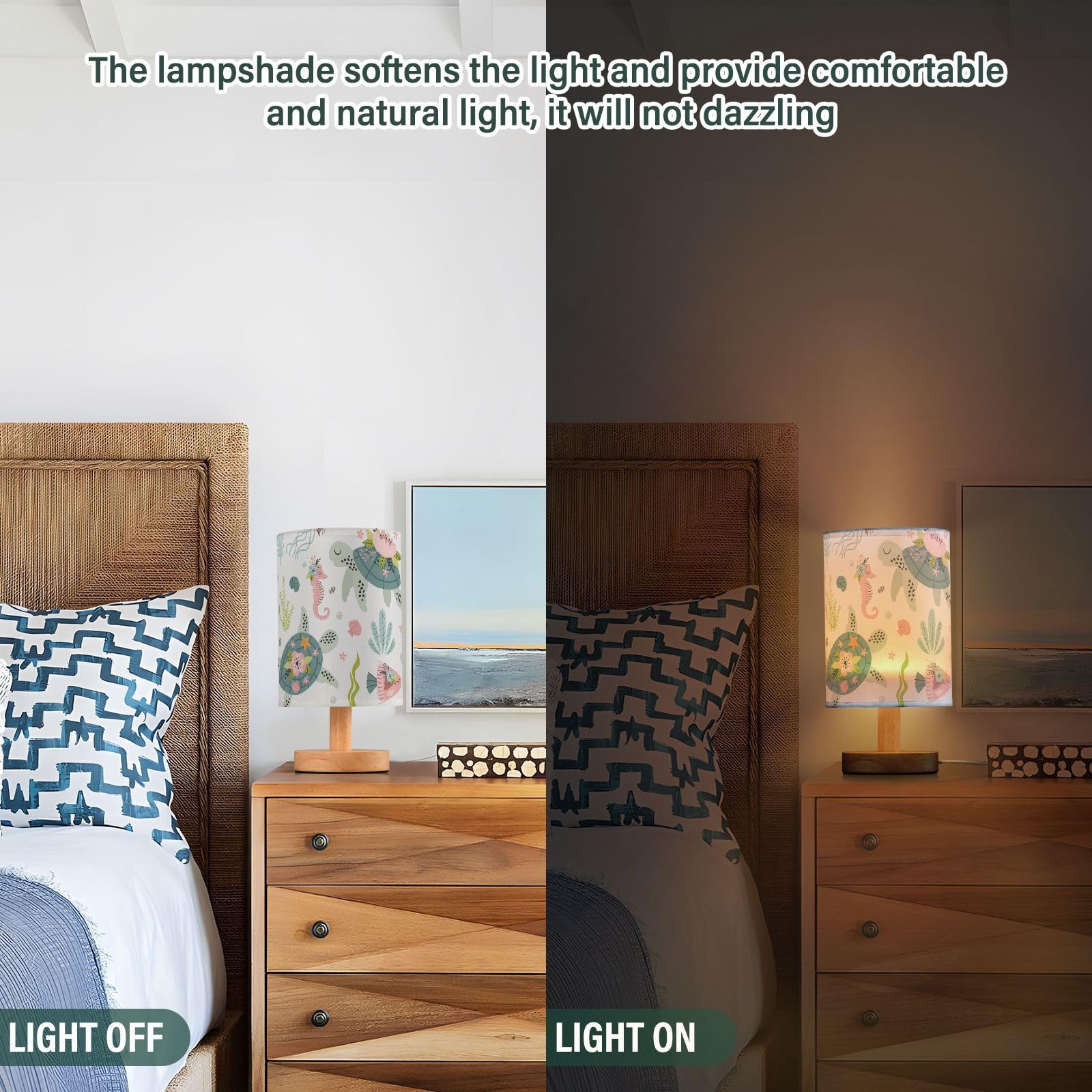 Oarencol Bedside Table Lamp - Turtle Sea House Design, 5.12x9.7in, Multi Color, Ideal for Bedroom, Living Room, Nursery, Office Decor
