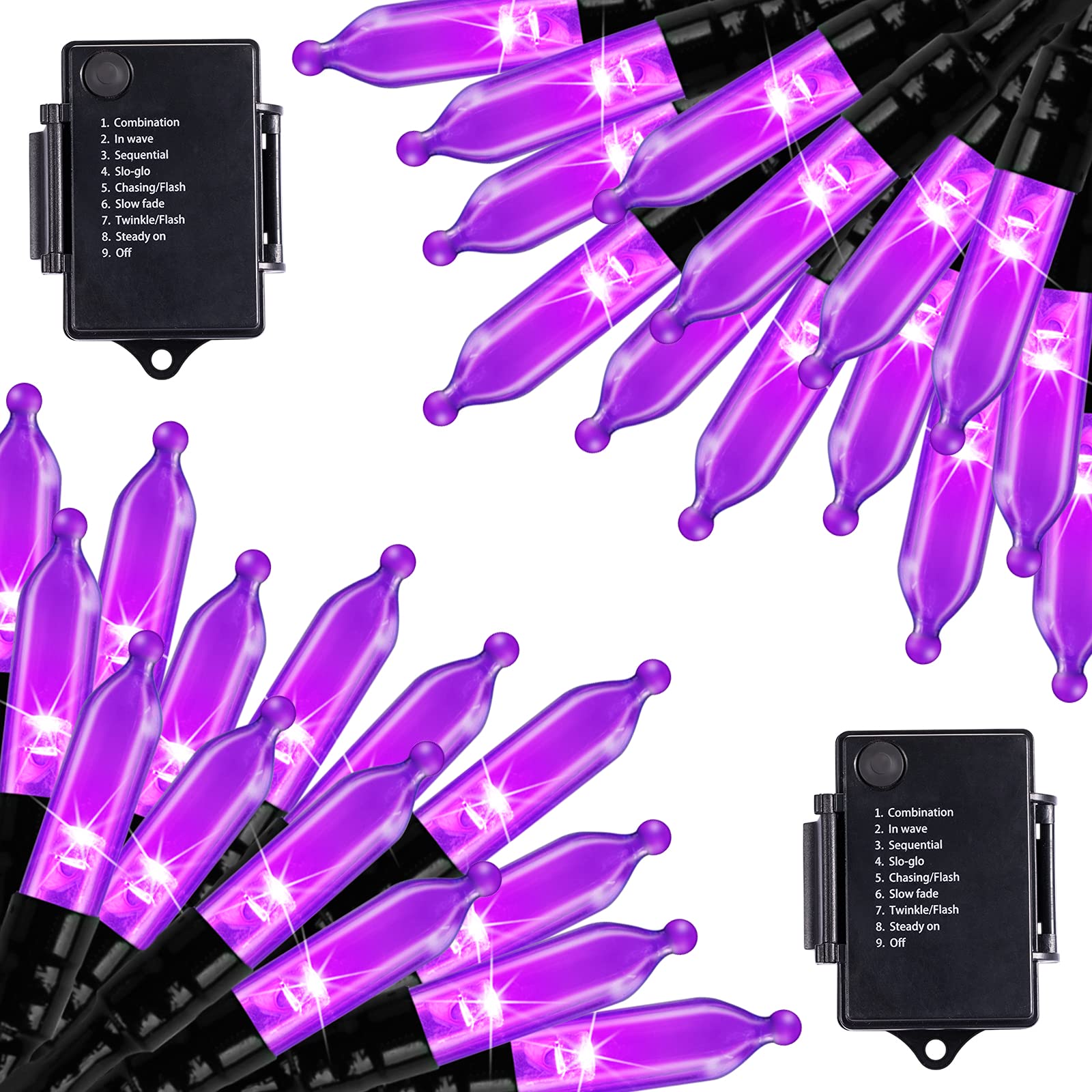 Christamas Decorations Purple String Lights Battery Operated 17.8 Feet 50 LED 2 Pack Waterproof Mini Fairy Lights with 8 Lightin
