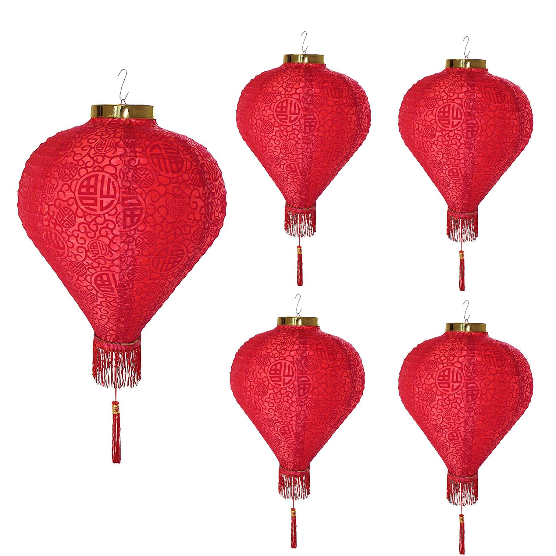 14&quot; (Set Of 5) Red Good Fortune (Fu) Oriental Chinese Japanese Paper Nylon Lantern Festival Decoration For Wedding, New Year, Chinese Spring Festival, Celebration Party Decor ~