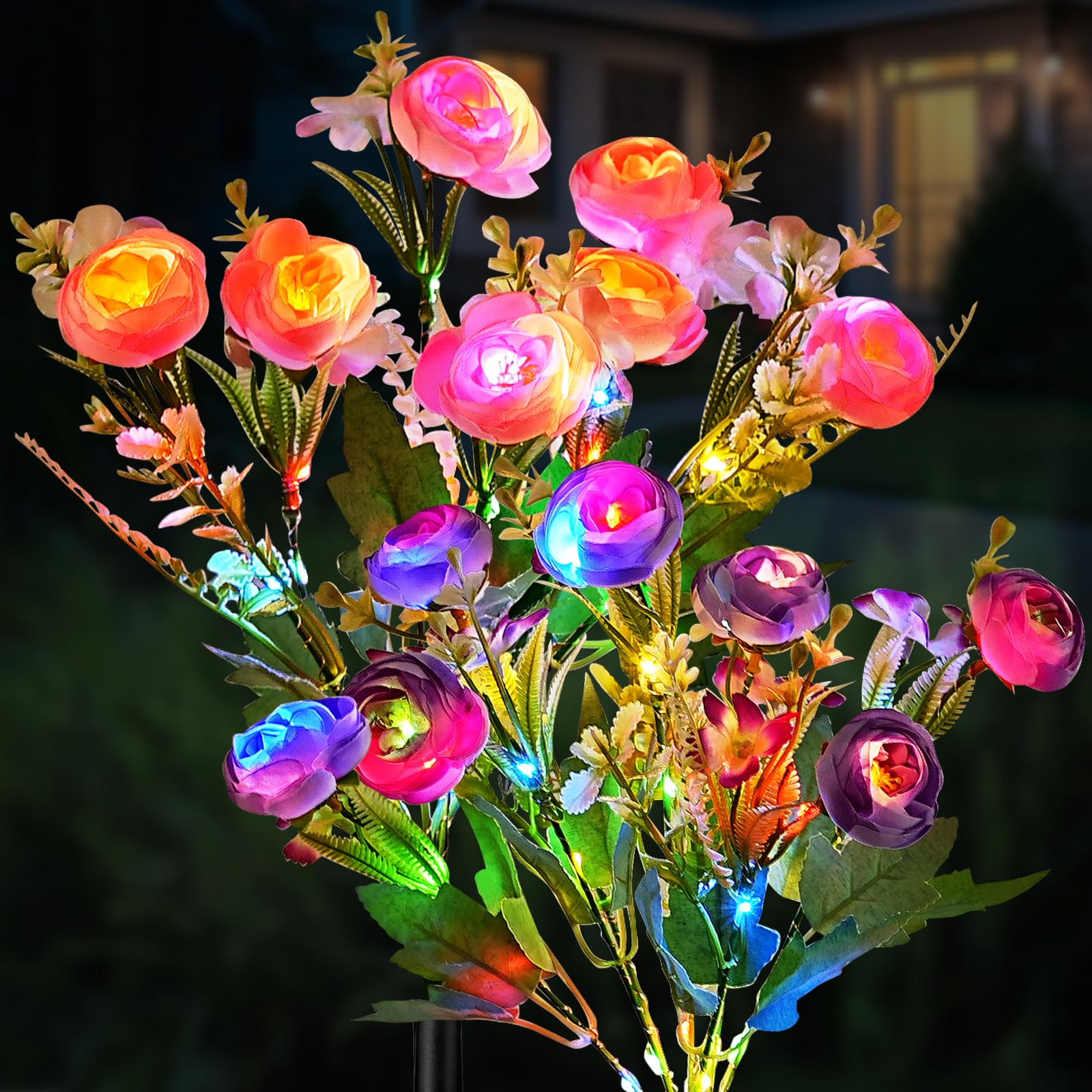 TANSOREN 2 Pack Solar Garden Lights Outdoor, Colorful LED Waterproof Solar Powered Peony Flowers Landscape Lights for Outside Ya