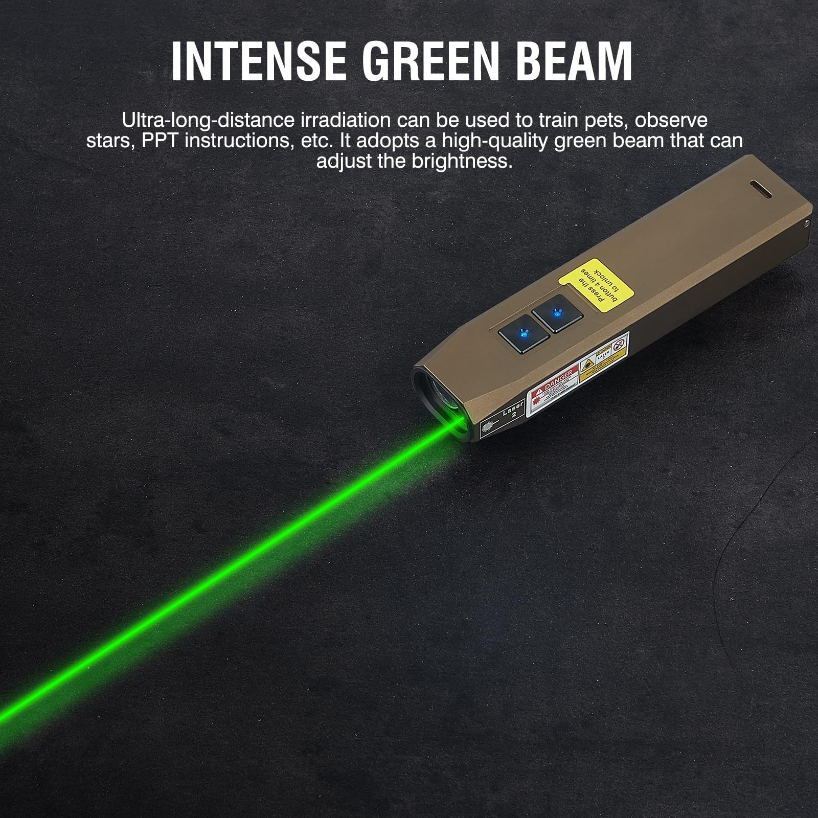 ERITOM EDC Flashlight 1000 Lumens Rechargeable with Green Beam, USB-C, Magnetic Base, 10W, Brown, Model ER01
