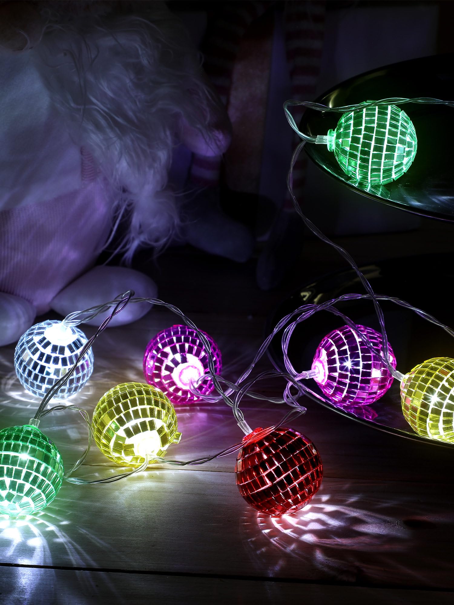 Bbto Led Disco Ball String Light Battery Powered Mirror Balls Ornaments For Outside Backyard Porch 70S 80S Disco Party Supplies(1.57 Inch Mixed Colors)