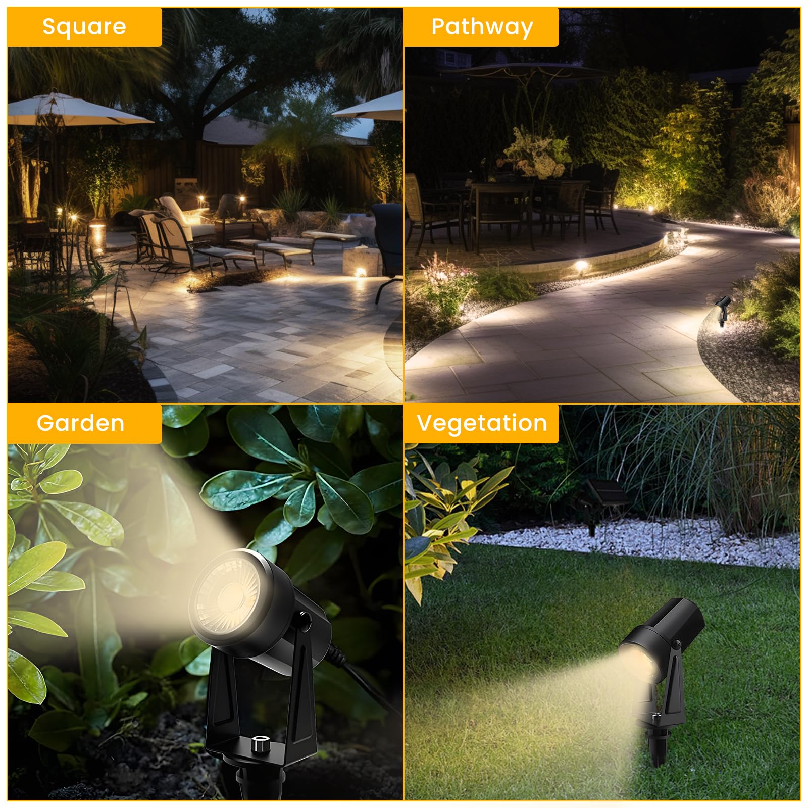 Svater 4 Pack Low Voltage Outdoor Spotlights, 12V Warm White LED, IP65 Waterproof, Perfect for Yard and Backyard Lighting