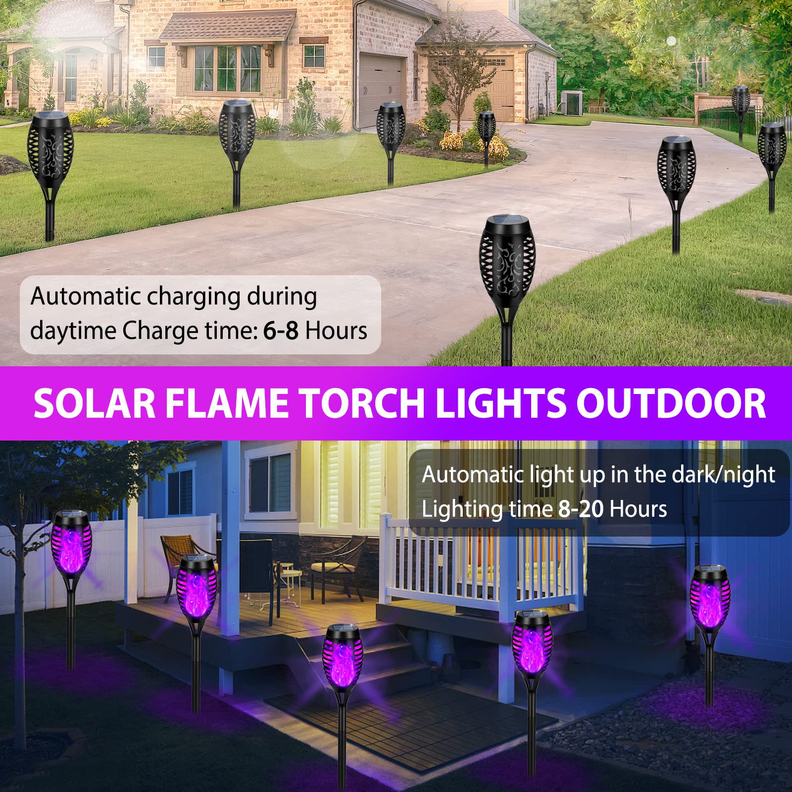 Upgraded Solar Lights Outdoor Waterproof Purple, 12 Pack Solar Torch Light With Flickering Flame, Mini Solar Outdoor Lights Solar Landscape Lights For Garden Porch Yard Pathway Halloween Decoration