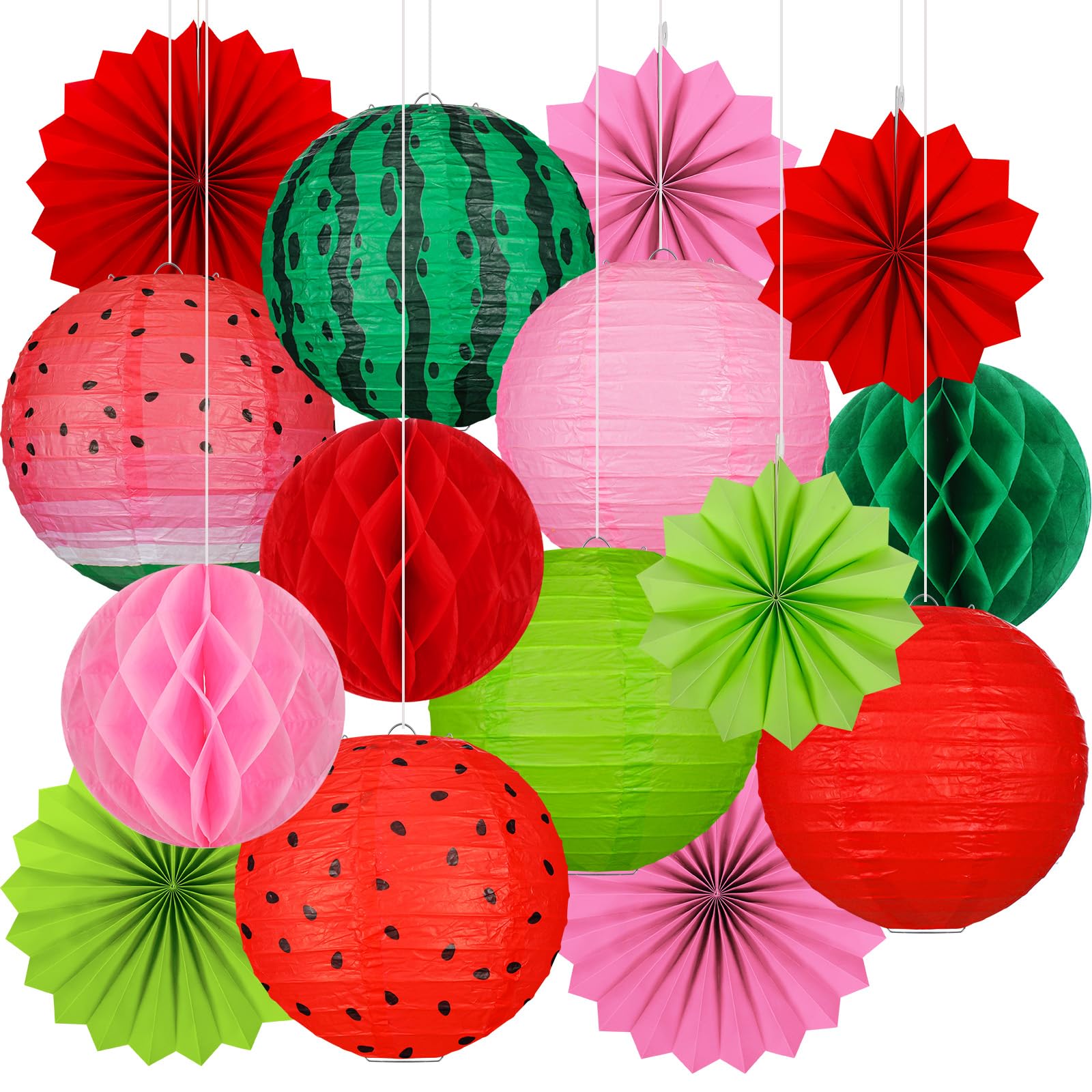 Raiten 18 Pcs Watermelon Party Decorations Summer Party Decorations Watermelon Paper Lantern Hanging Honeycomb Ball Lanterns Fru