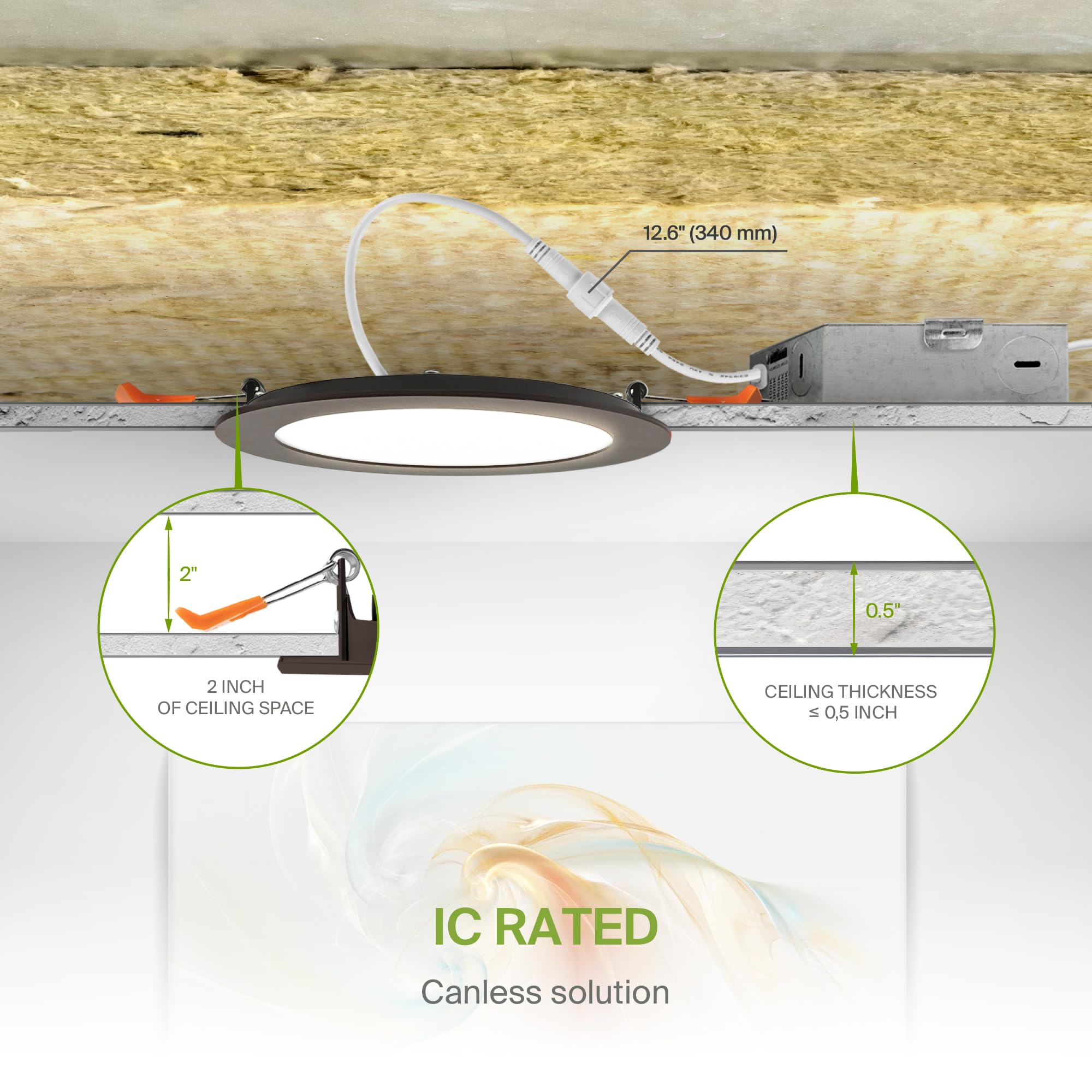 Asd 6 Pack Led Recessed Lighting 6 Inch 12W  5 Cct 2700K-5000K Cri90+  Ic Rated Ultra Thin Dimmable Ceiling Lights With J Box  Canless Wafer Downlight  Round Slim Panel Light  Energy Star Etl  Bronze