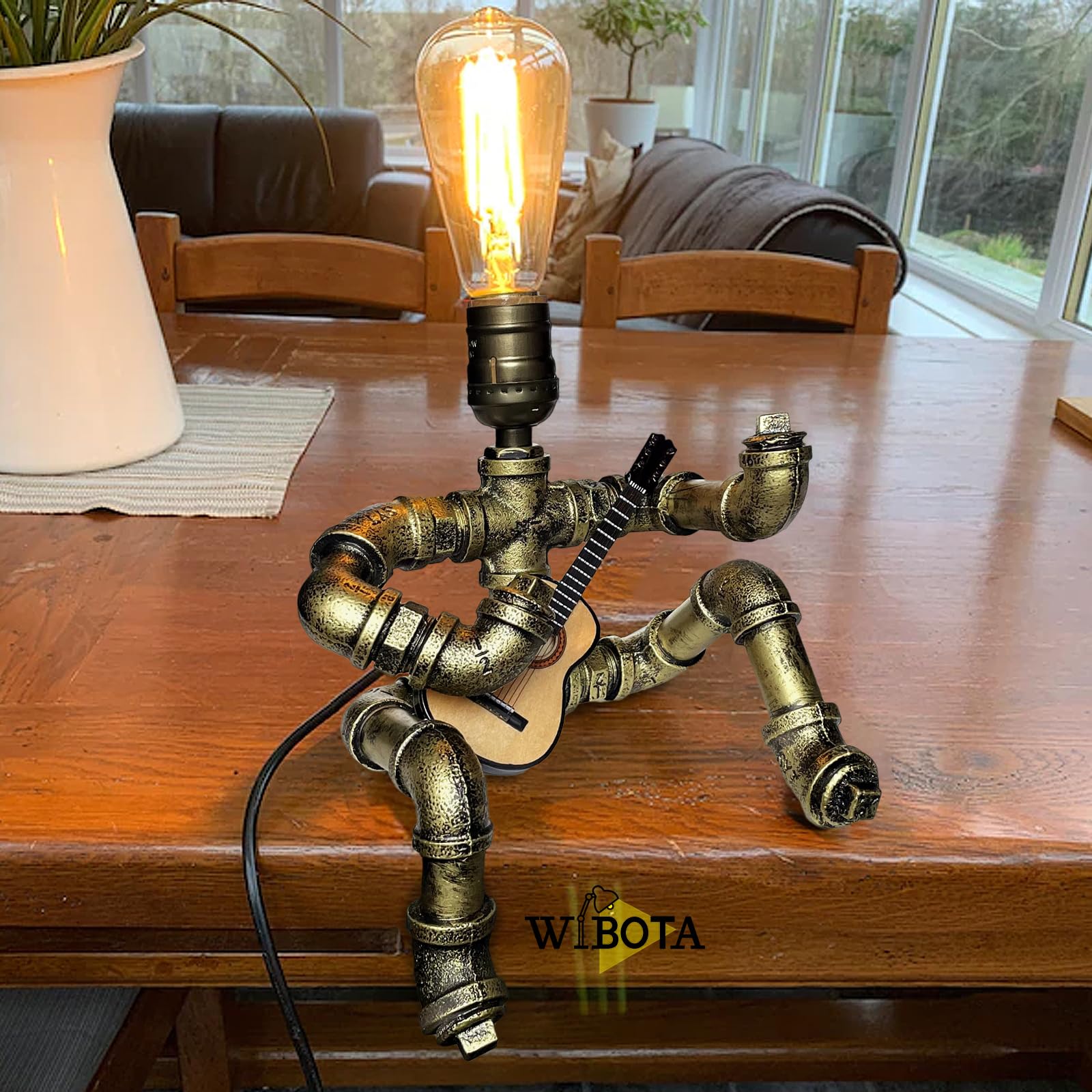 WIBOTA Music Guitar Table Lamp,Steampunk Table Lamp,Retro Guitars Steampunk Guitars lamp,Cool Industrial Metal Guitar Lover Robo