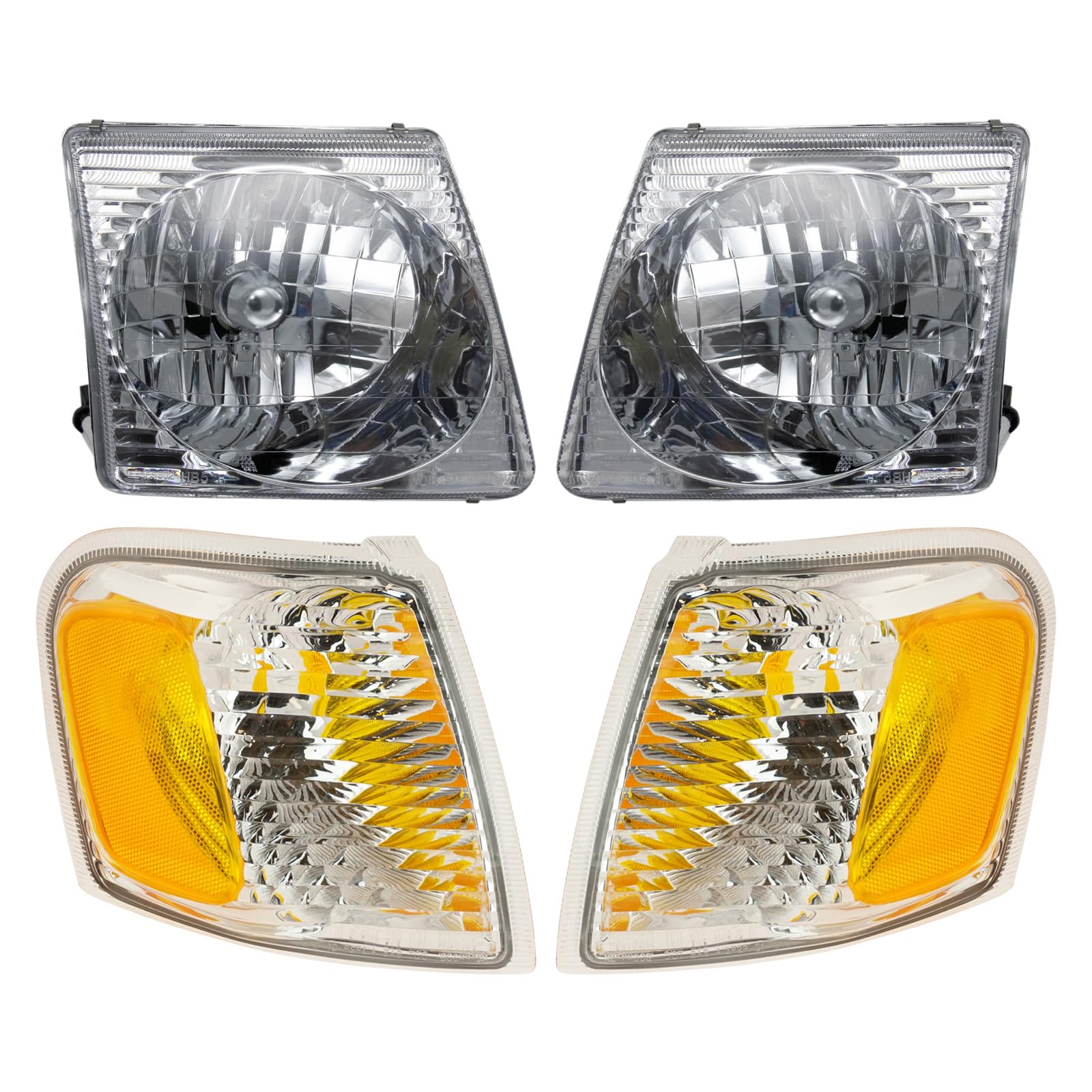 TRQ Headlight Assembly Set for 2001-2003 Ford Explorer Sport, 2001-2005 Explorer Sport Trac, Yellow, Model LKA55924
