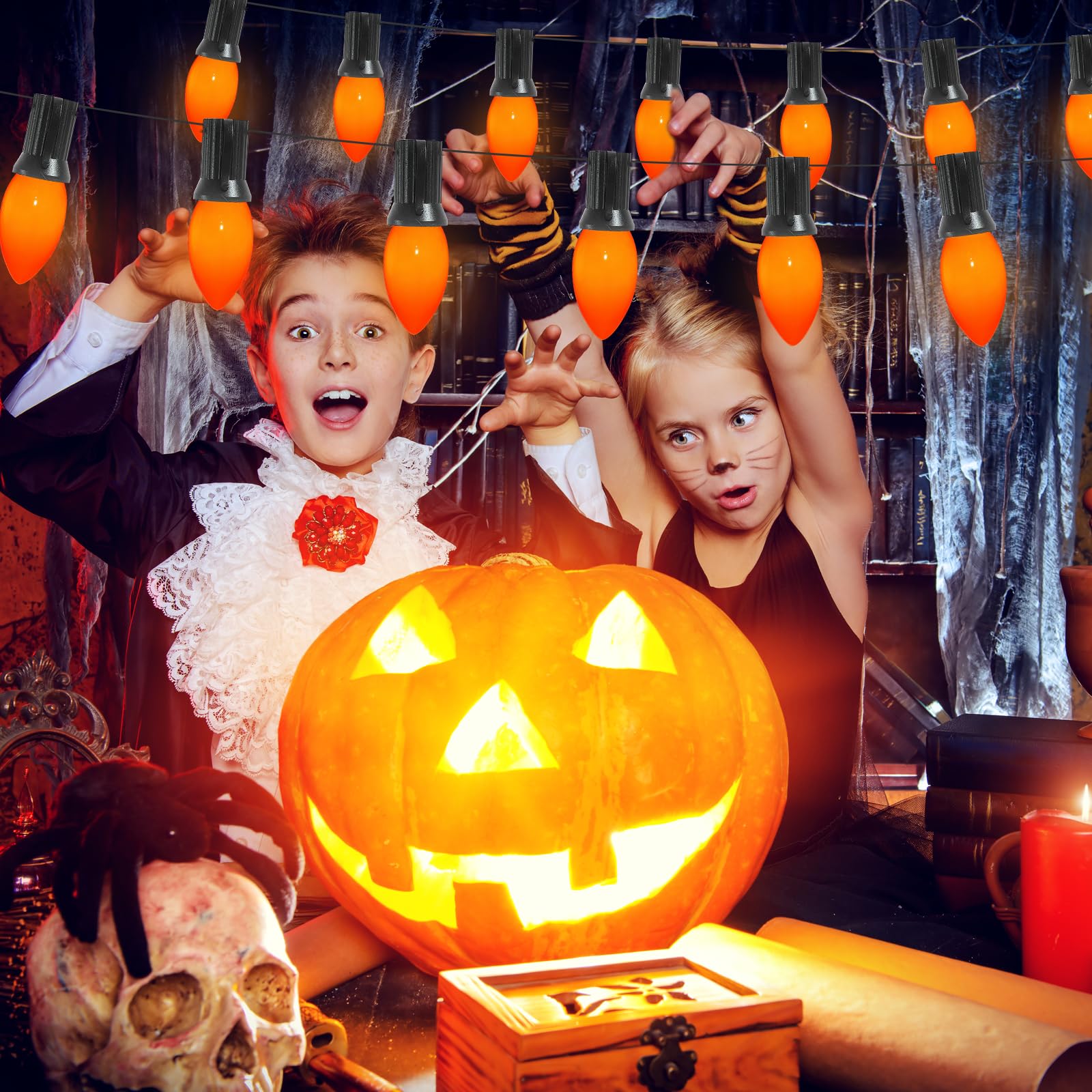 Cbebew C9 Orange Light Bulbs 25 Pack, 7W Incandescent Replacement For Halloween & Christmas