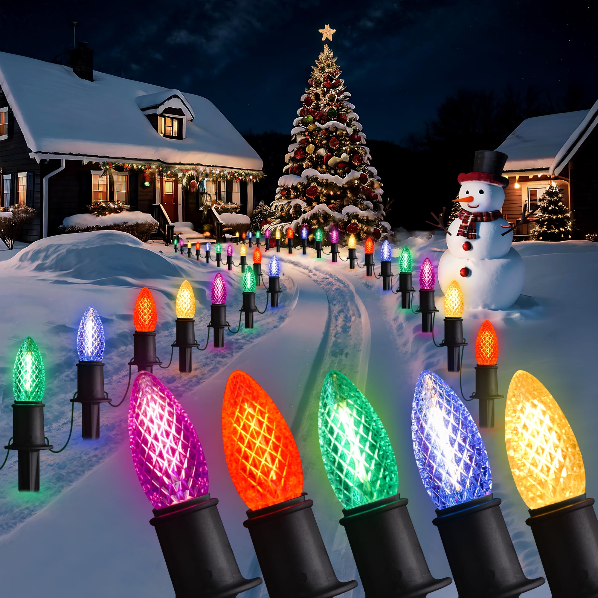 GAGALIFE 29Ft C9 Christmas Pathway Lights Outdoor - 25 LED Lights with 25 Marker Stakes for Walkway, Waterproof Plug in C9 Chris
