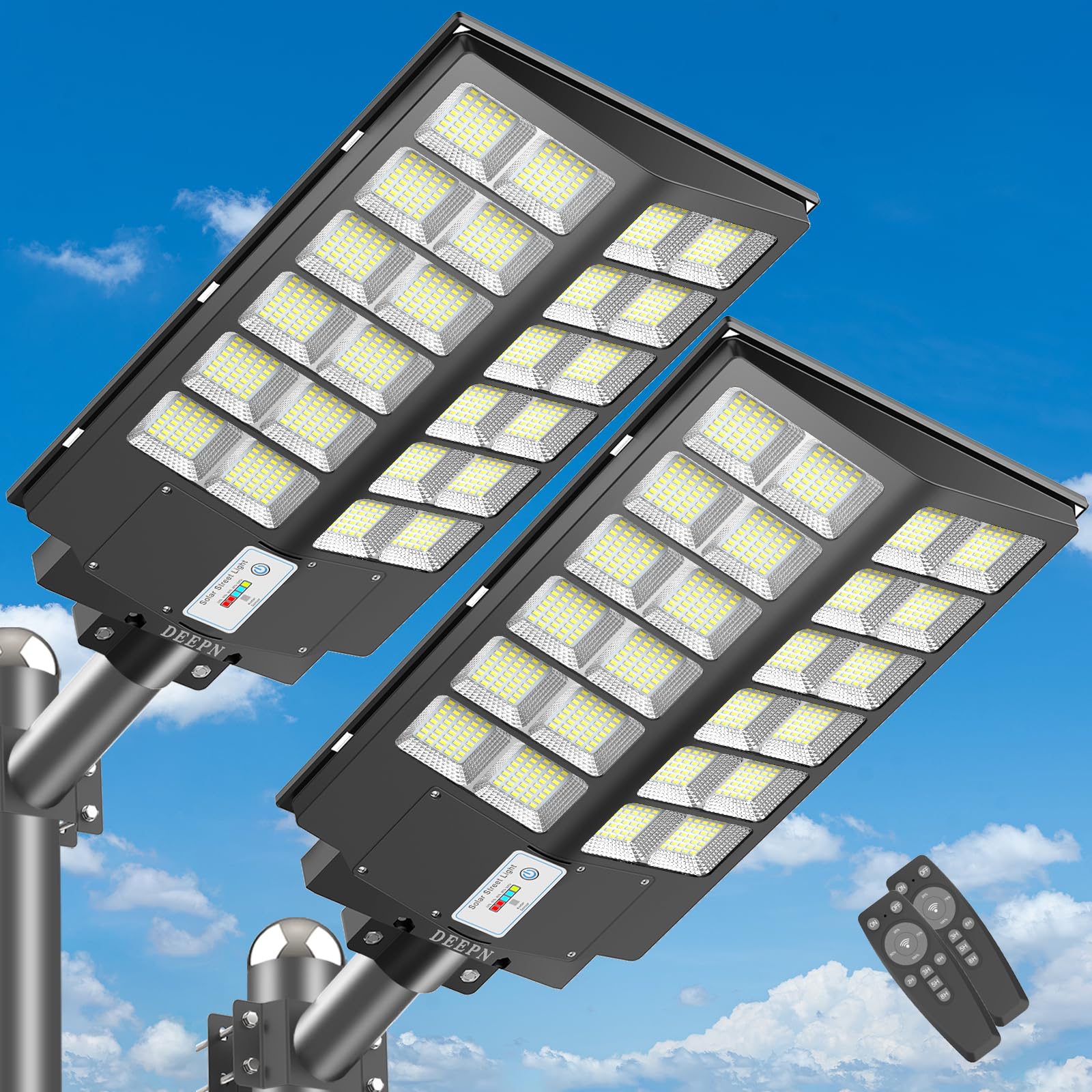 Solar Street Lights Outdoor - 3800W Solar Parking Lot Lights, 320000 Lumens Solar Lights Outdoor Dusk to Dawn Motion Sensor IP66
