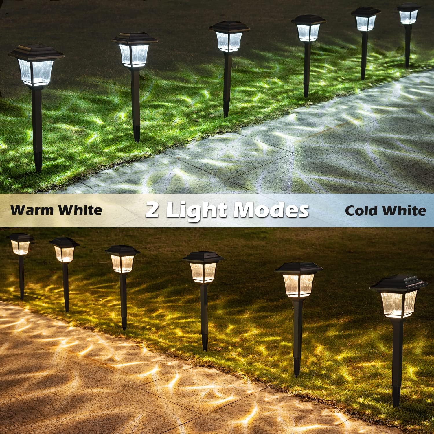 Leidrail Solar Pathway Lights 8 Pack Solar Garden Lights With 2 Modes Waterproof Outdoor Path Light Warm White/Cool White Led La