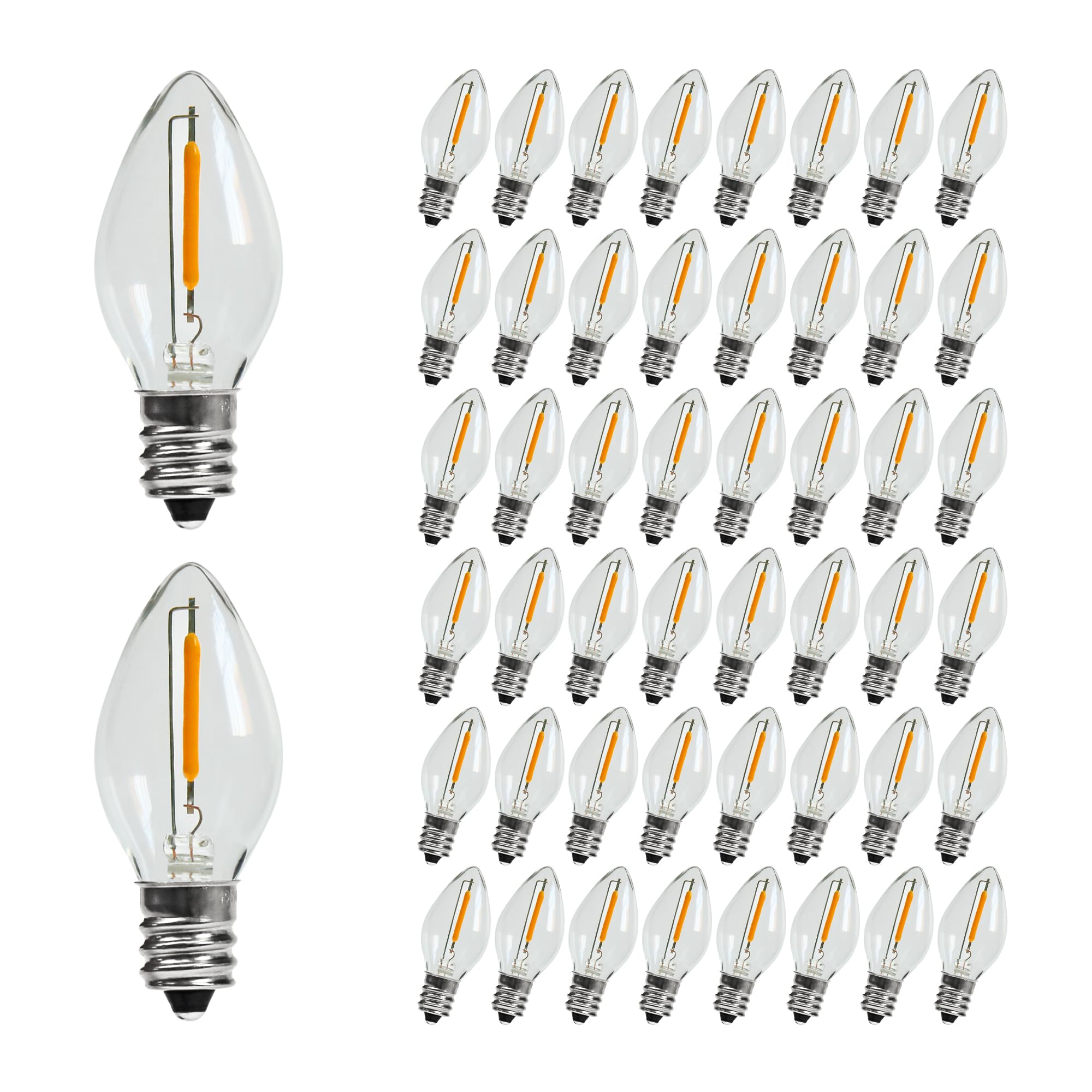 Kgc 50Pack C7 Christmas Replacement Led Light Bulbs - 0.6W Equivalent To 7W, Warm White 2200K, Waterproof Clear Plastic Night Li
