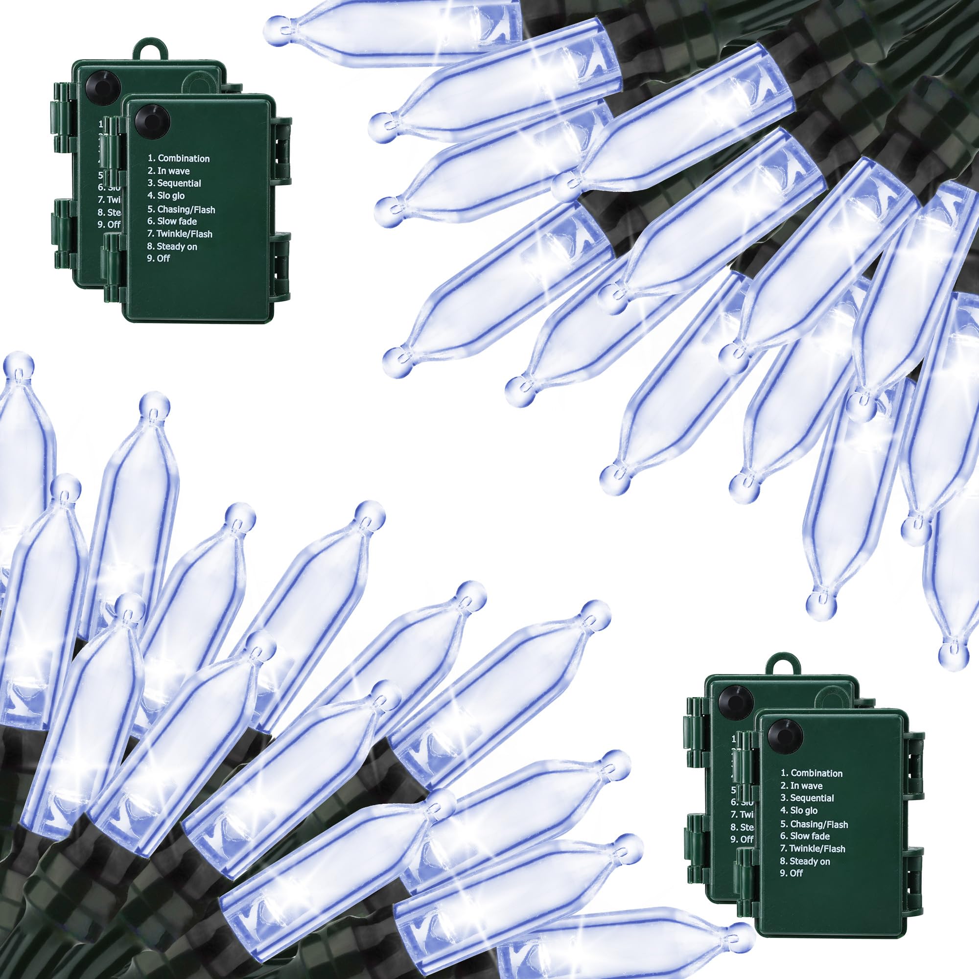 Lomotech Battery Operated Christmas Lights - 4 Pack Total 66Ft 200Leds Mini String Lights 8 Modes Waterproof With Timer For Home  Garden  Party  Holiday  Tree Decoration (Green Wire  White)