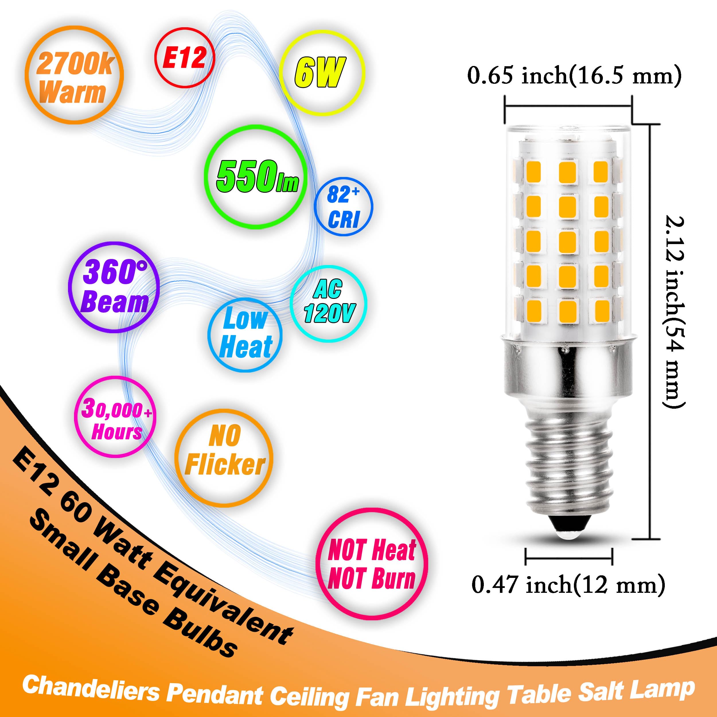 Heifymi E12 Candelabra LED Bulbs 60W Equivalent 6W Warm White 550lm Non-Dimmable, 4 Pack